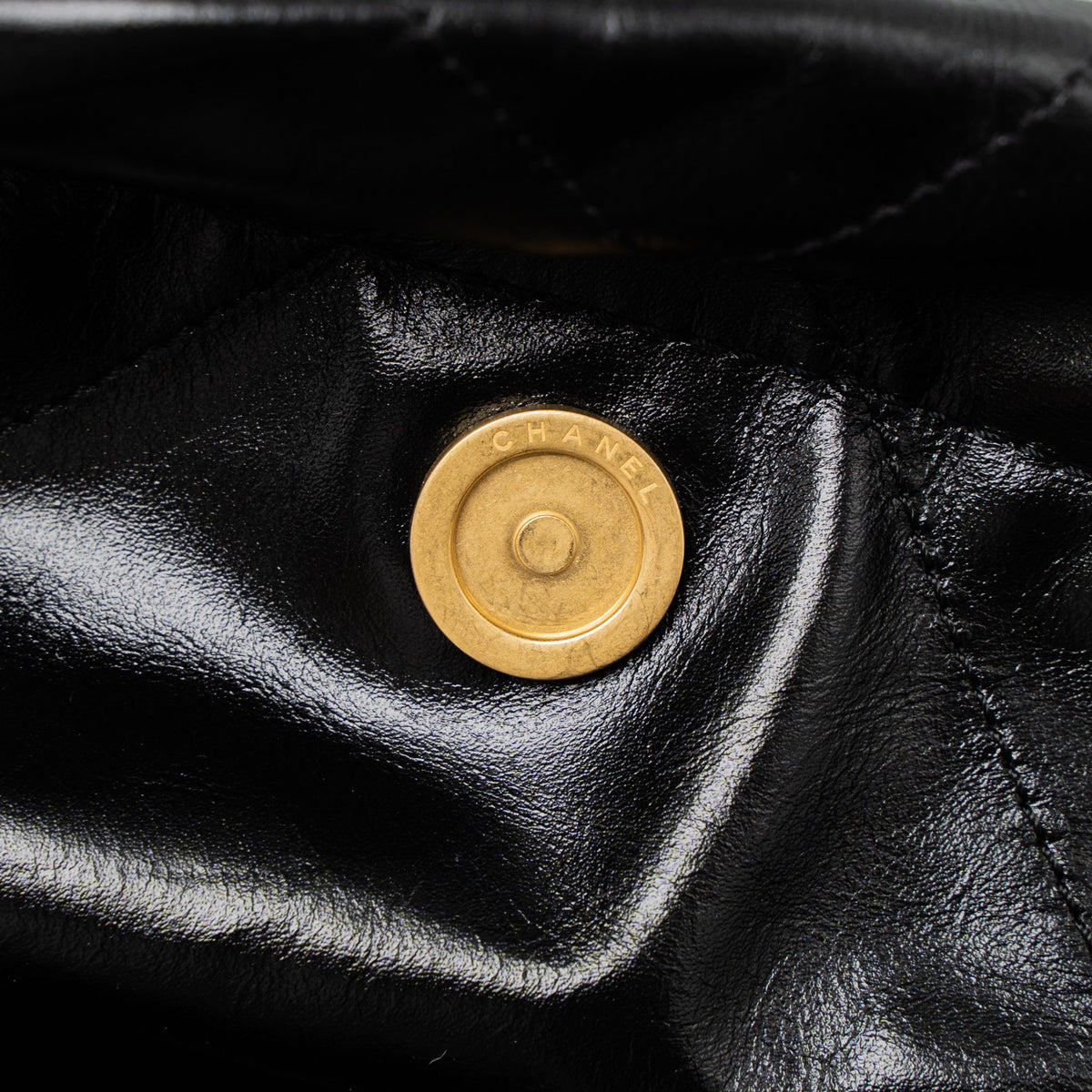 Chanel Small 22 Bag Gold Letter Shiny Calfskin Black Brushed GHW (Microchip)