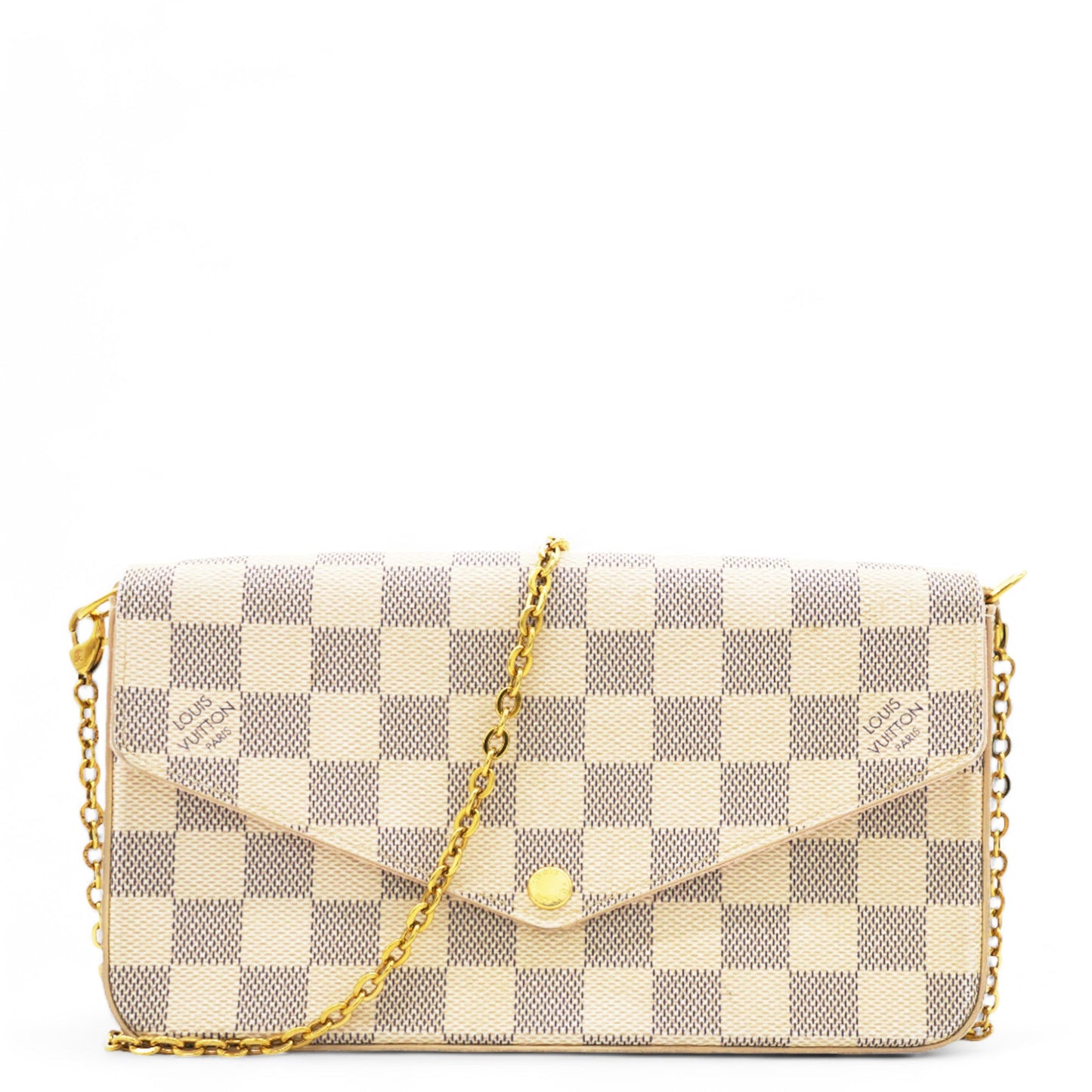 Damier Azur Pochette Felicie Chain Wallet Rose Ballerine