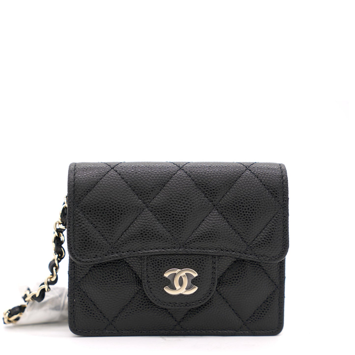 Chanel Black Caviar Leather Flap Card Holder with Chain
