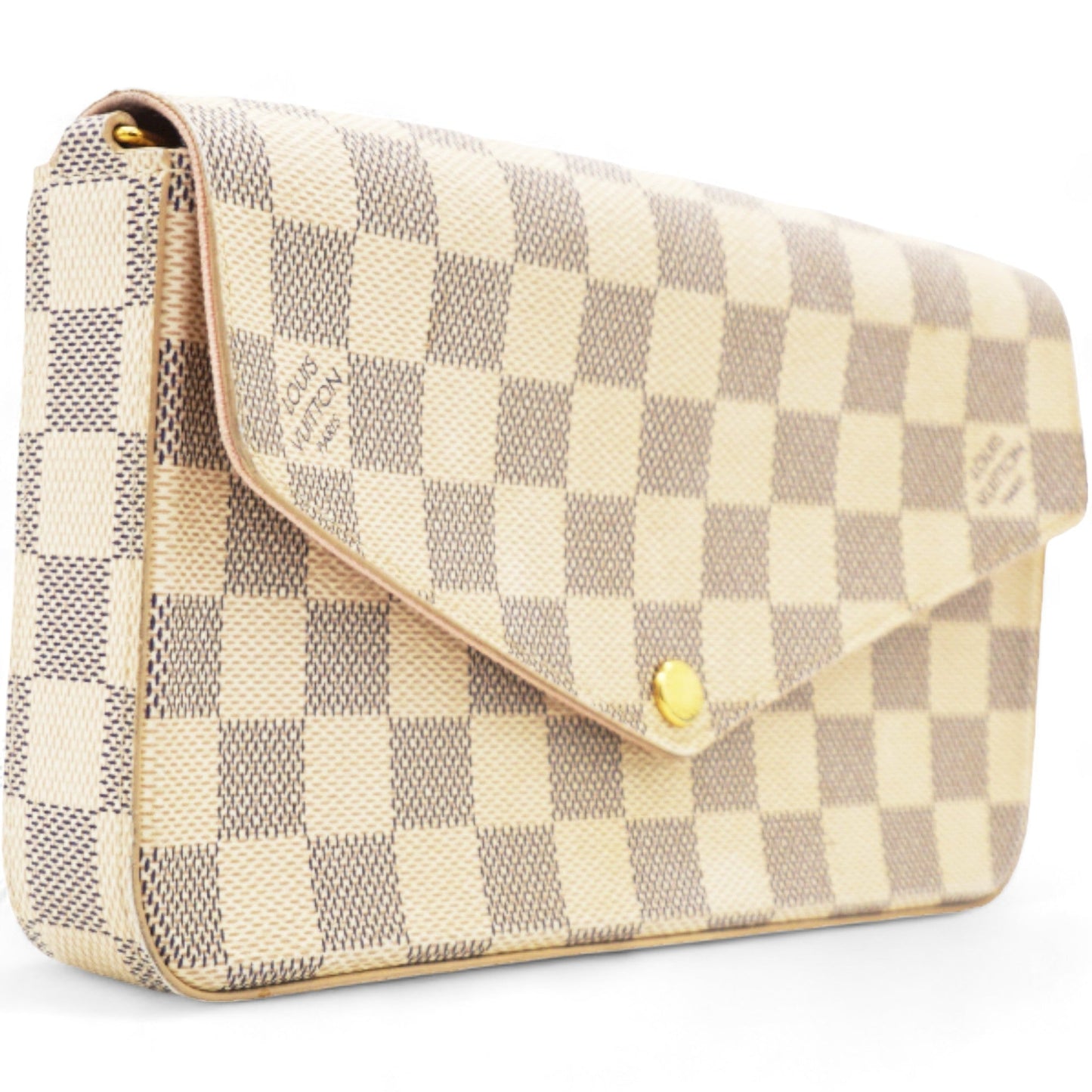 Damier Azur Pochette Felicie Chain Wallet Rose Ballerine