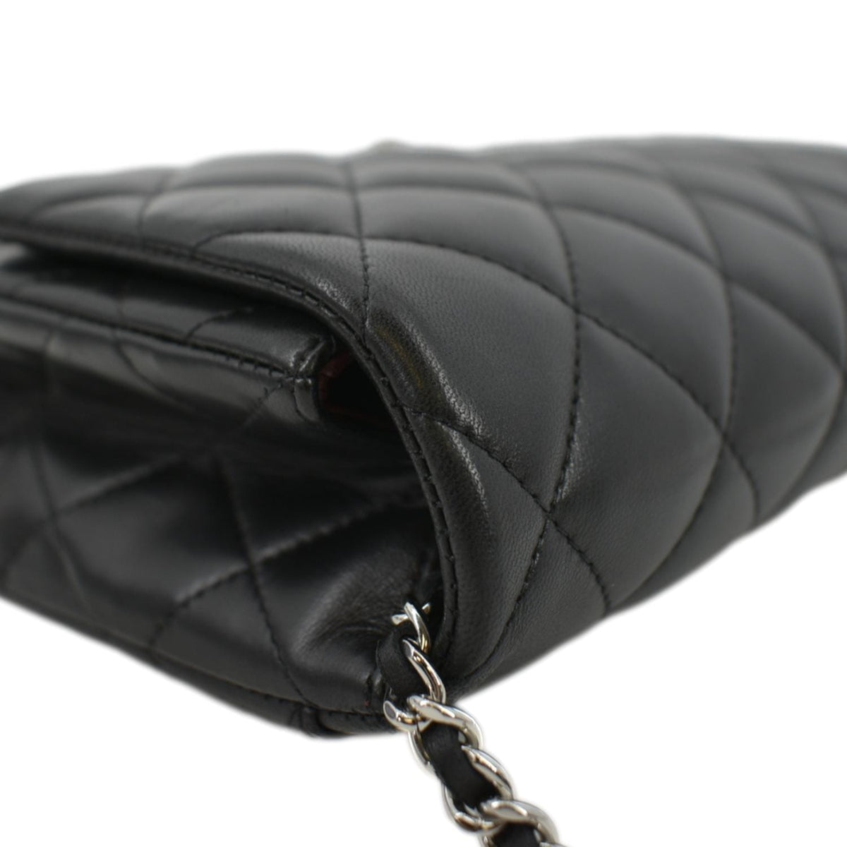 CHANEL Quilted Lambskin Leather Chain Clutch Bag Black