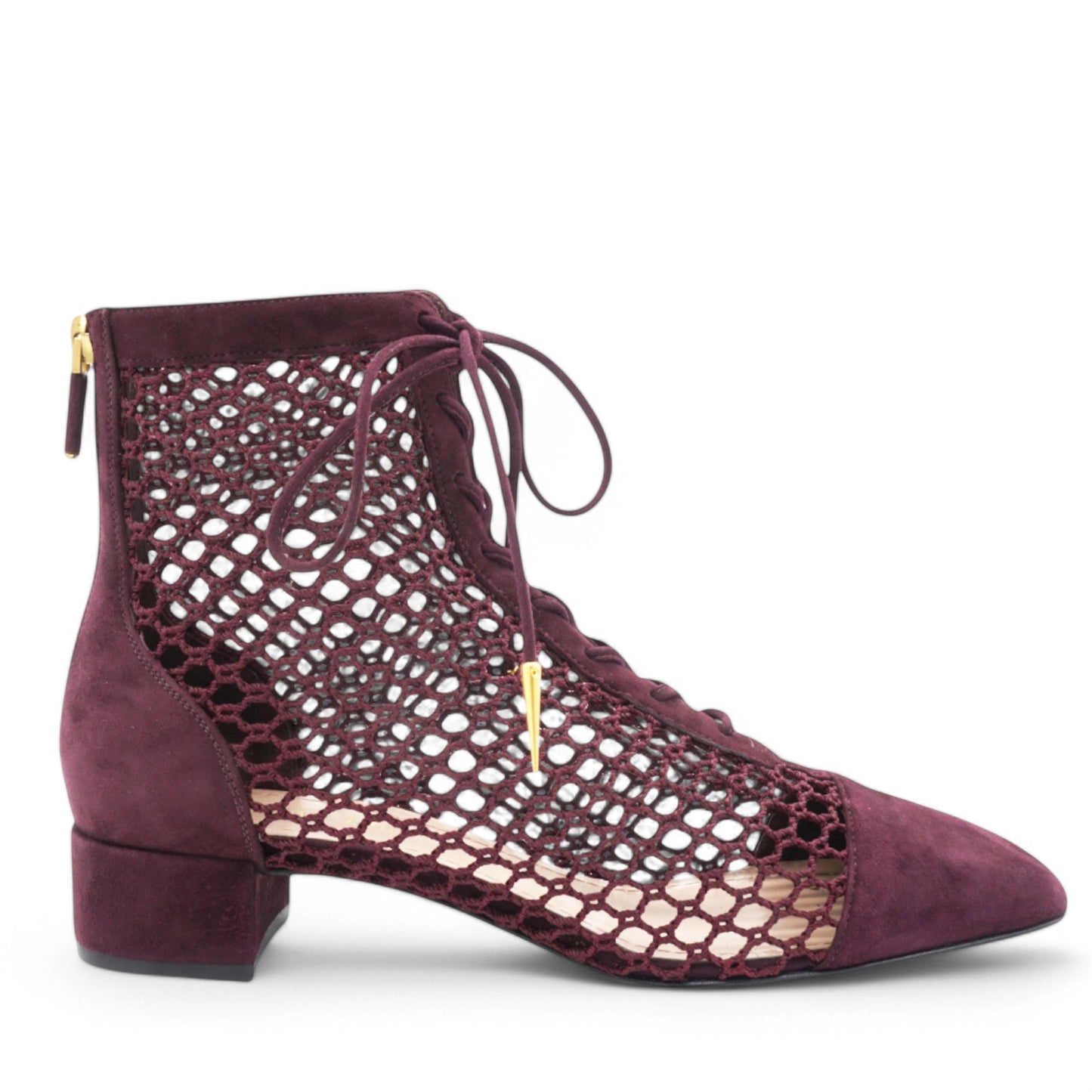 Dior Suede Resille Naughtily-D 30mm Ankle Boots Rouge Noir Size37