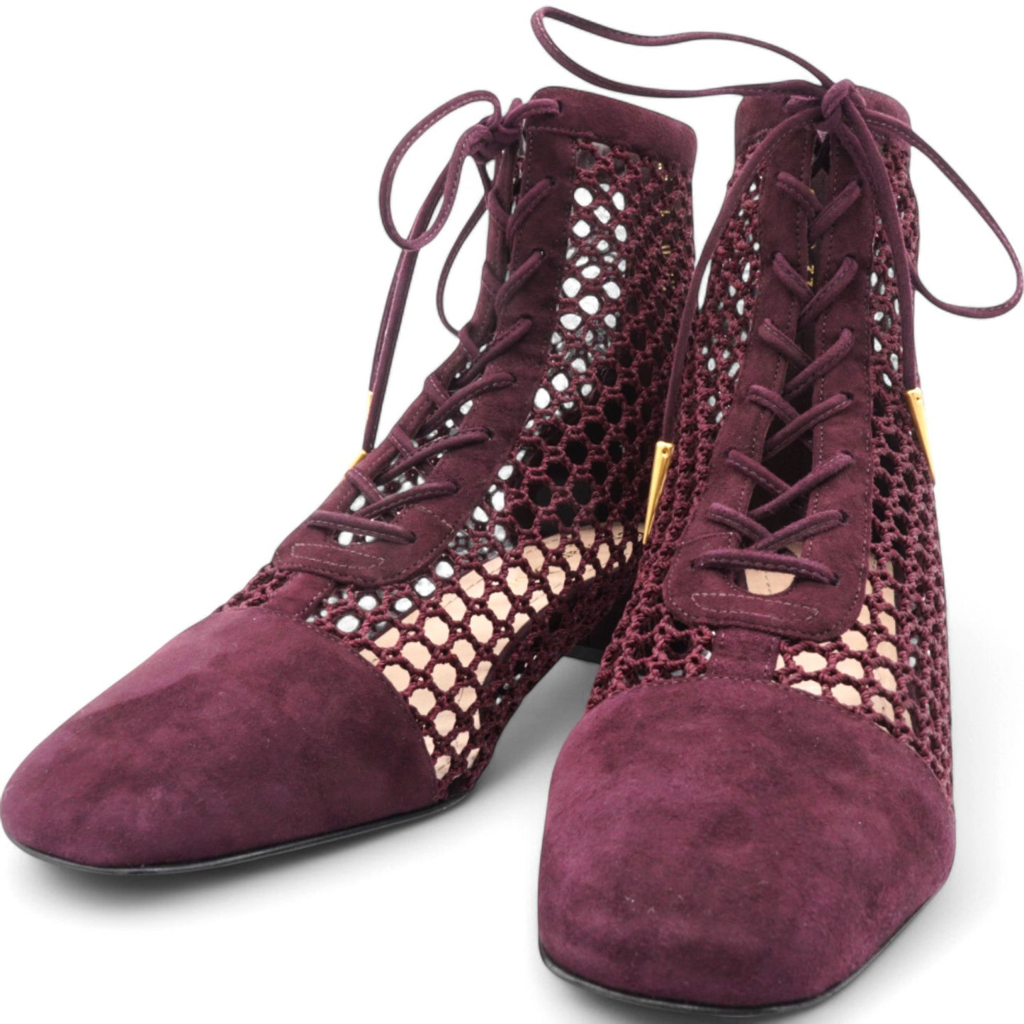 Dior Suede Resille Naughtily-D 30mm Ankle Boots Rouge Noir Size37