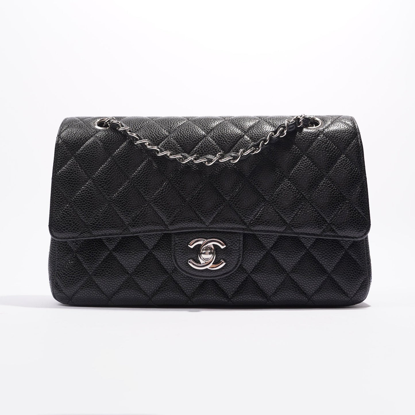 Chanel Double Classic Flap Bag Black Caviar Leather Medium