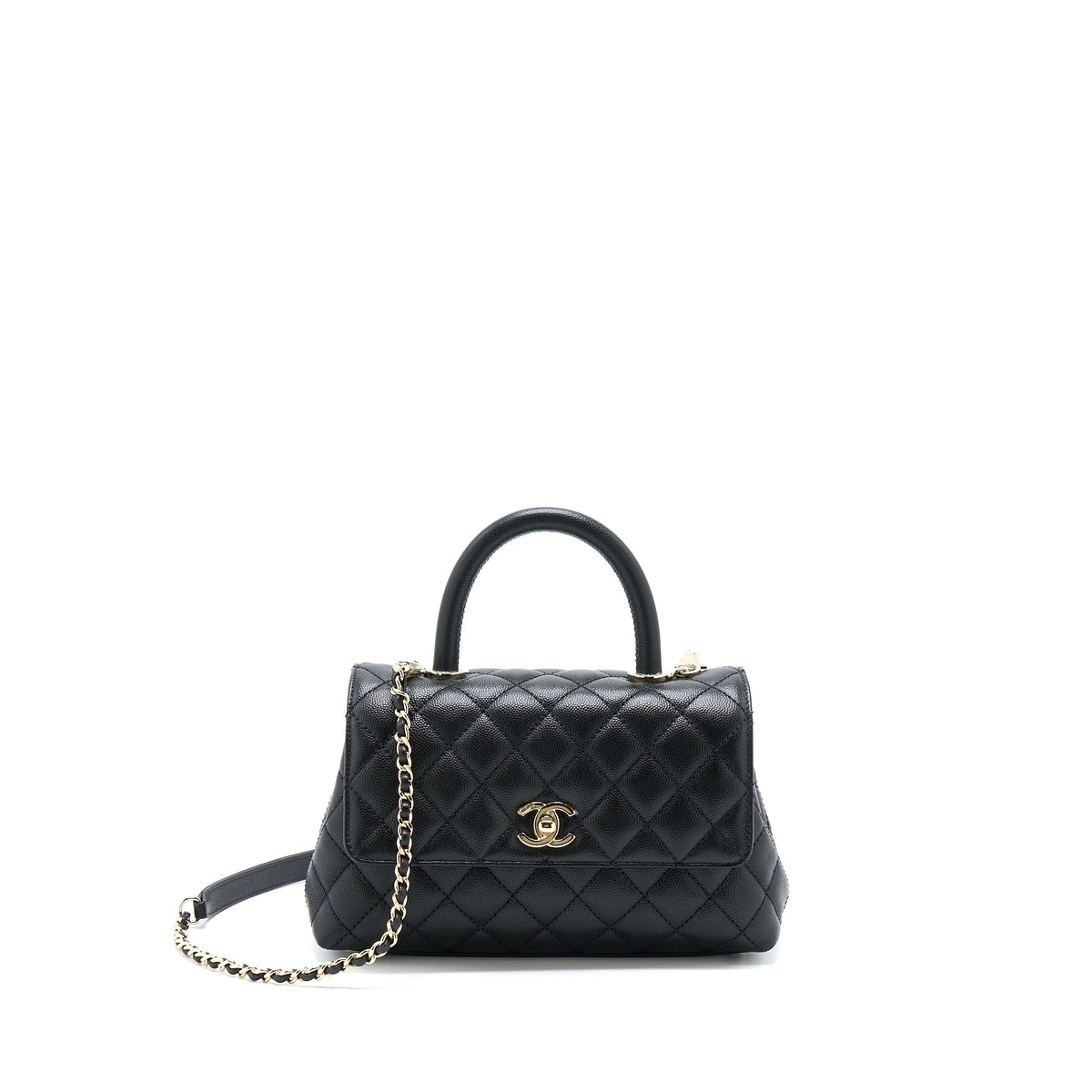 Chanel Small Coco Handle Caviar Black LGHW (Microchip).