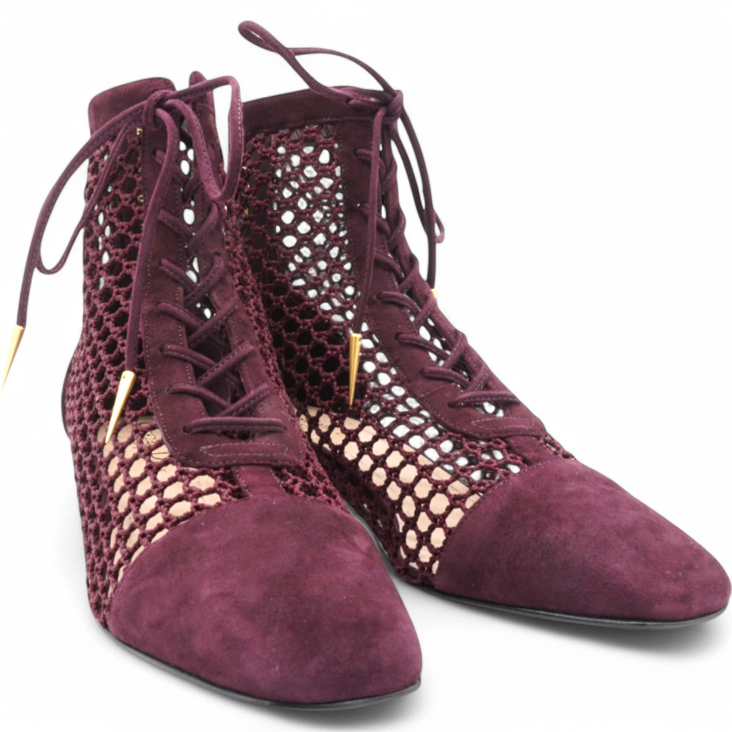 Dior Suede Resille Naughtily-D 30mm Ankle Boots Rouge Noir Size37