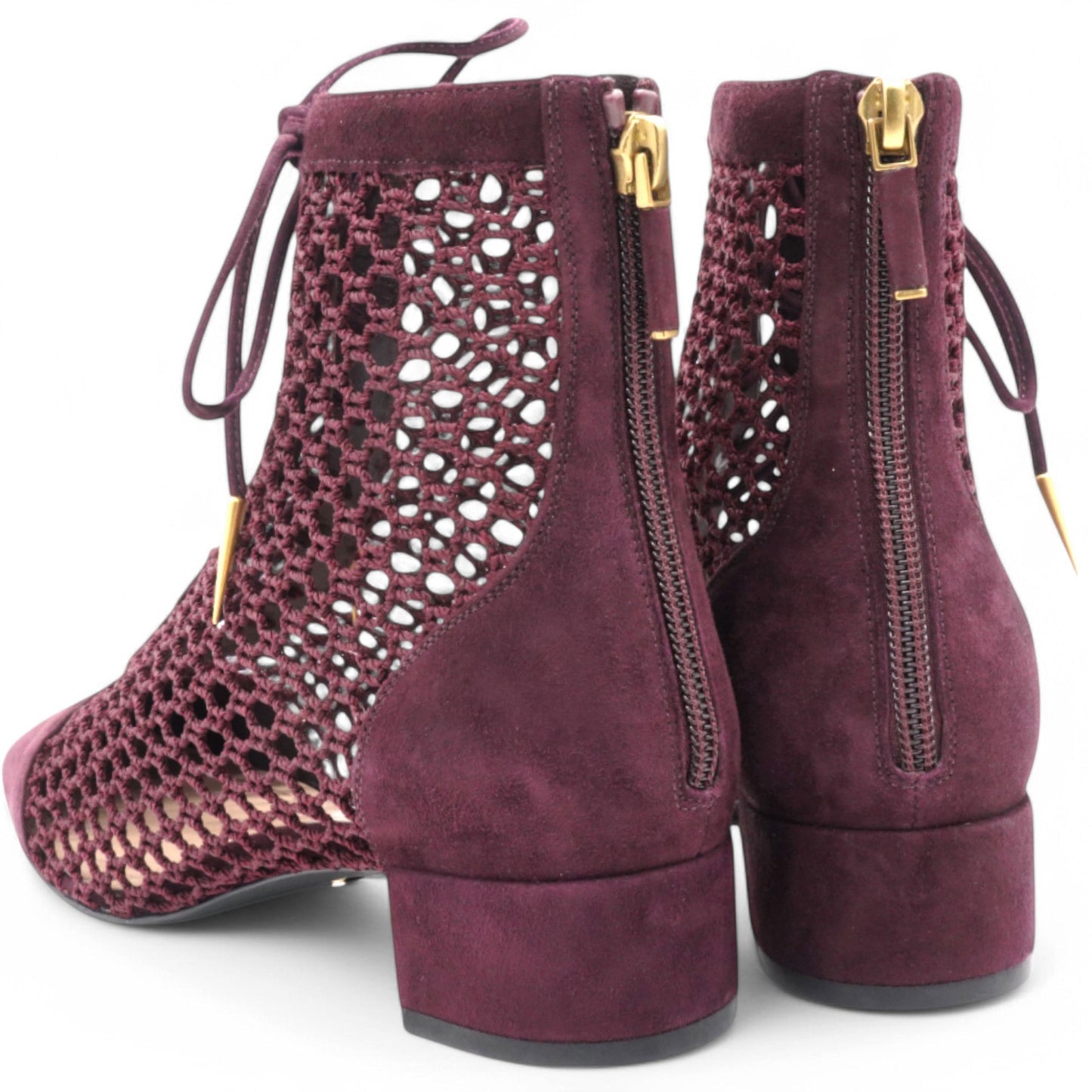 Dior Suede Resille Naughtily-D 30mm Ankle Boots Rouge Noir Size37