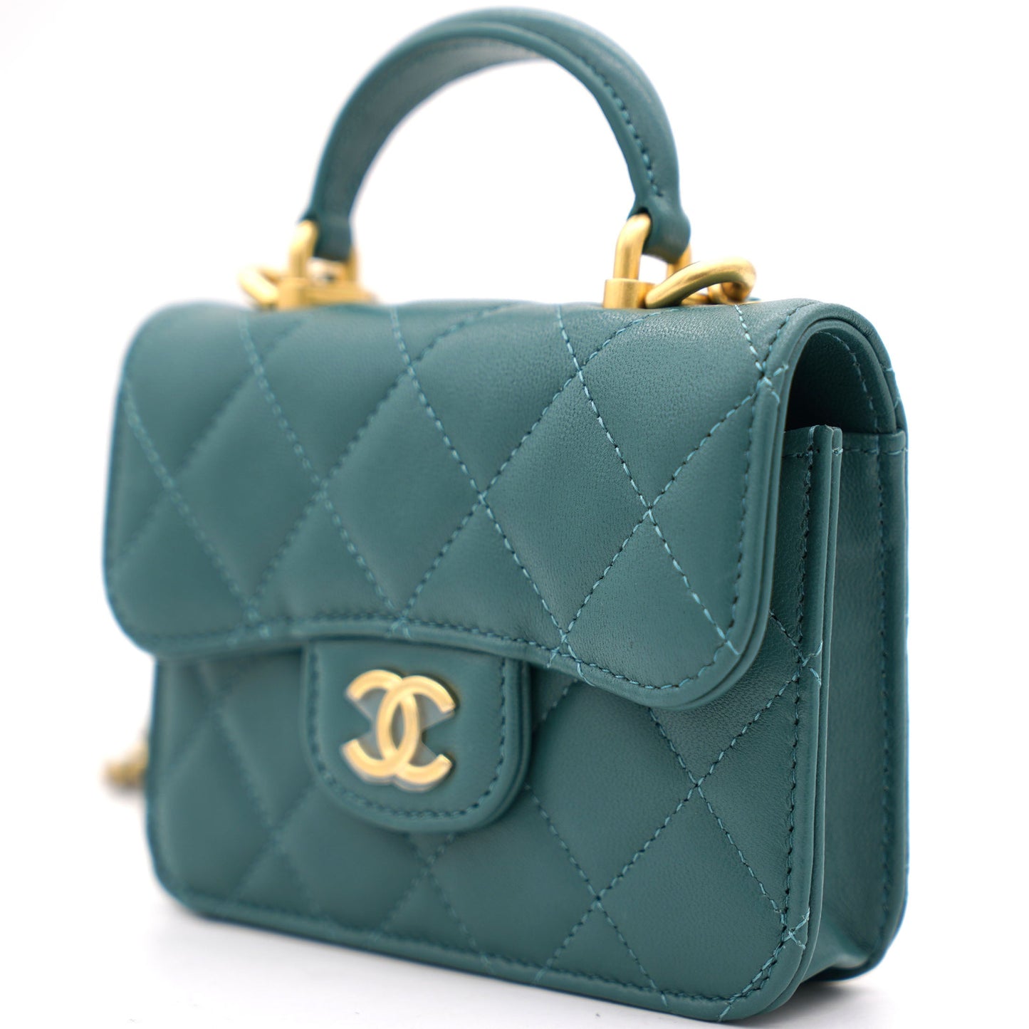 Chanel Green Quilted Leather Nano Top Handle Square Classic Flap Bag