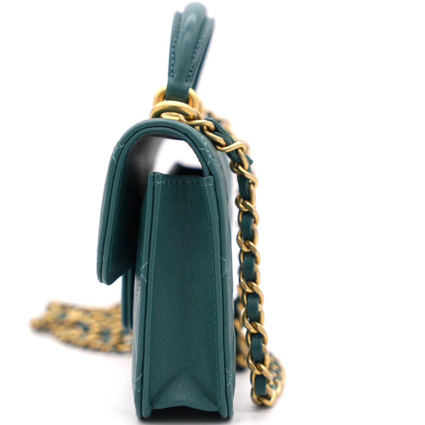 Chanel Green Quilted Leather Nano Top Handle Square Classic Flap Bag