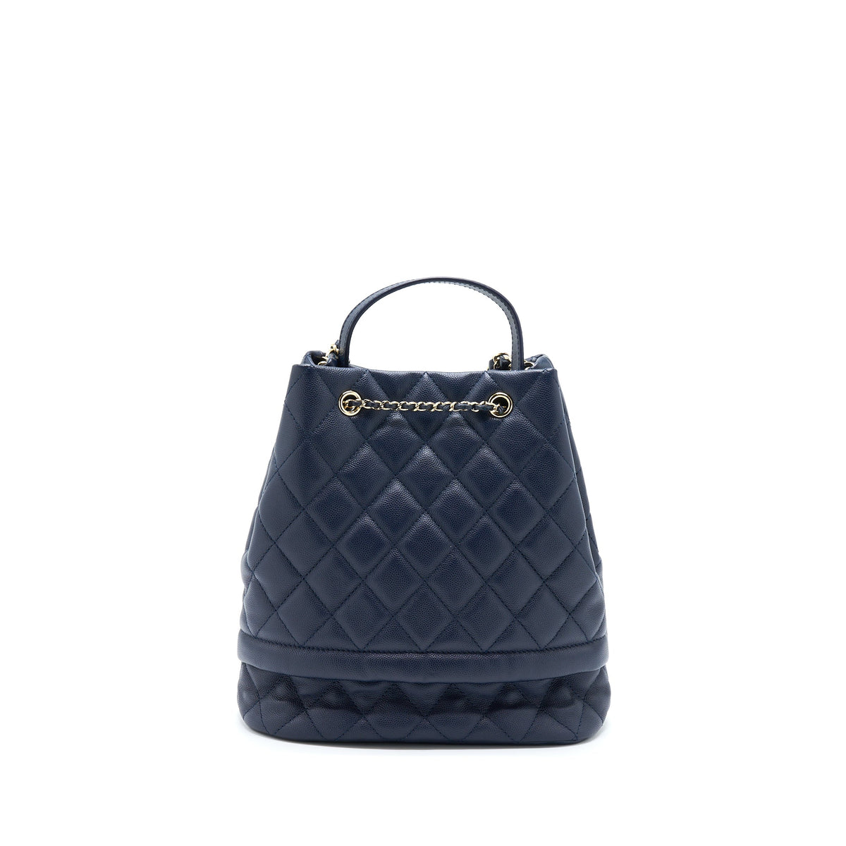 Chanel Top Handle Bucket Bag Caviar Navy Blue LGHW