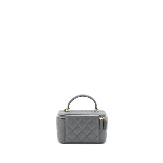Chanel 22A Top Handle Long Vanity With Chain Lambskin Grey LGHW