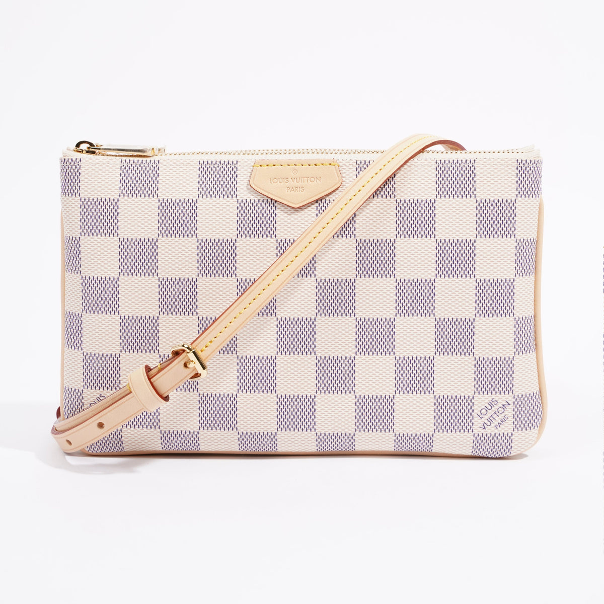 Louis Vuitton Womens Double Zip Pochette Damier Azur Canvas