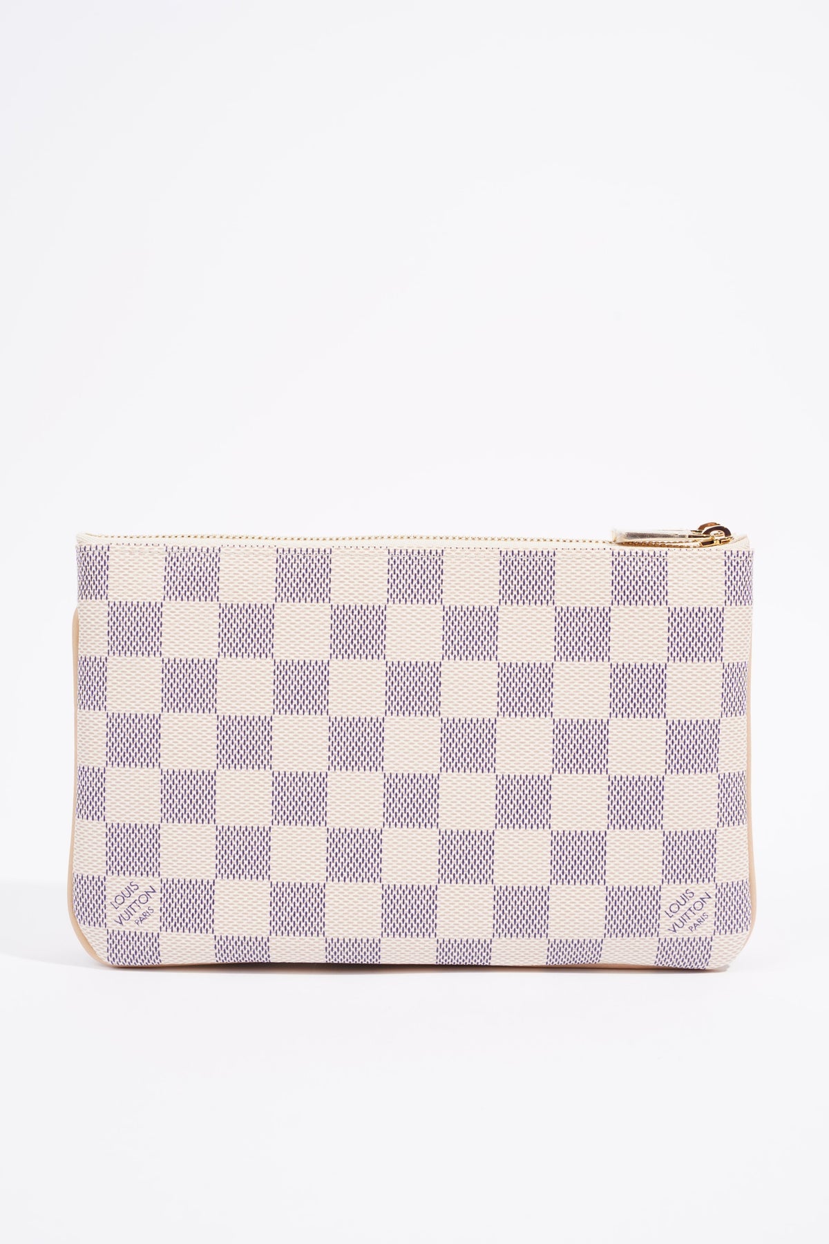 Louis Vuitton Womens Double Zip Pochette Damier Azur Canvas