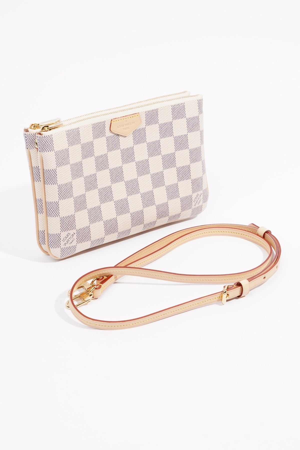 Louis Vuitton Womens Double Zip Pochette Damier Azur Canvas