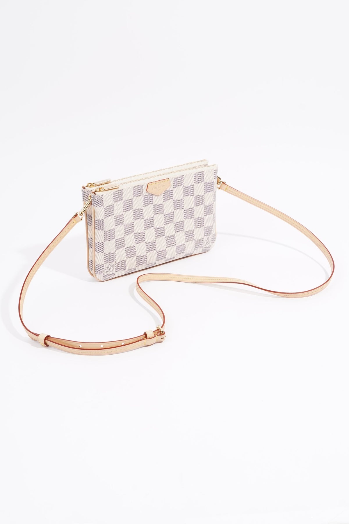 Louis Vuitton Womens Double Zip Pochette Damier Azur Canvas