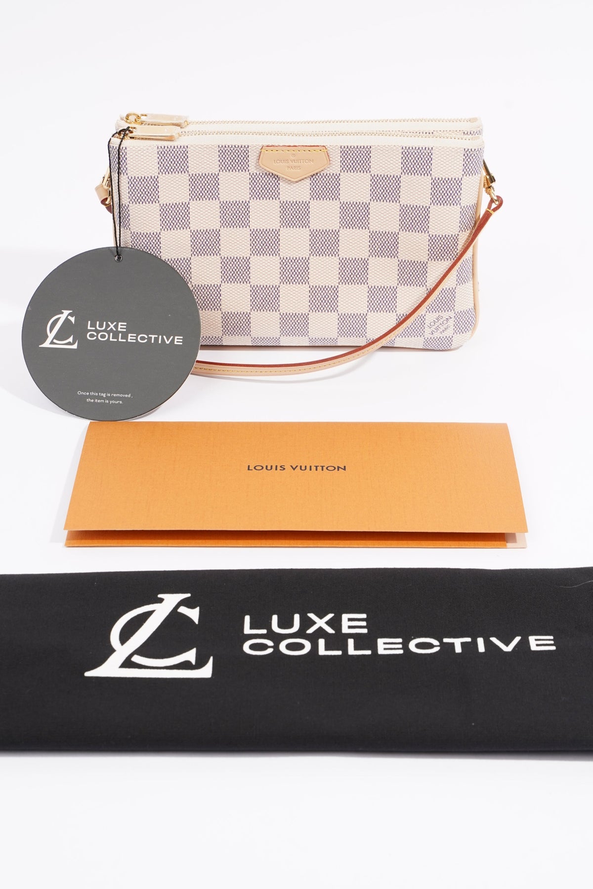 Louis Vuitton Womens Double Zip Pochette Damier Azur Canvas