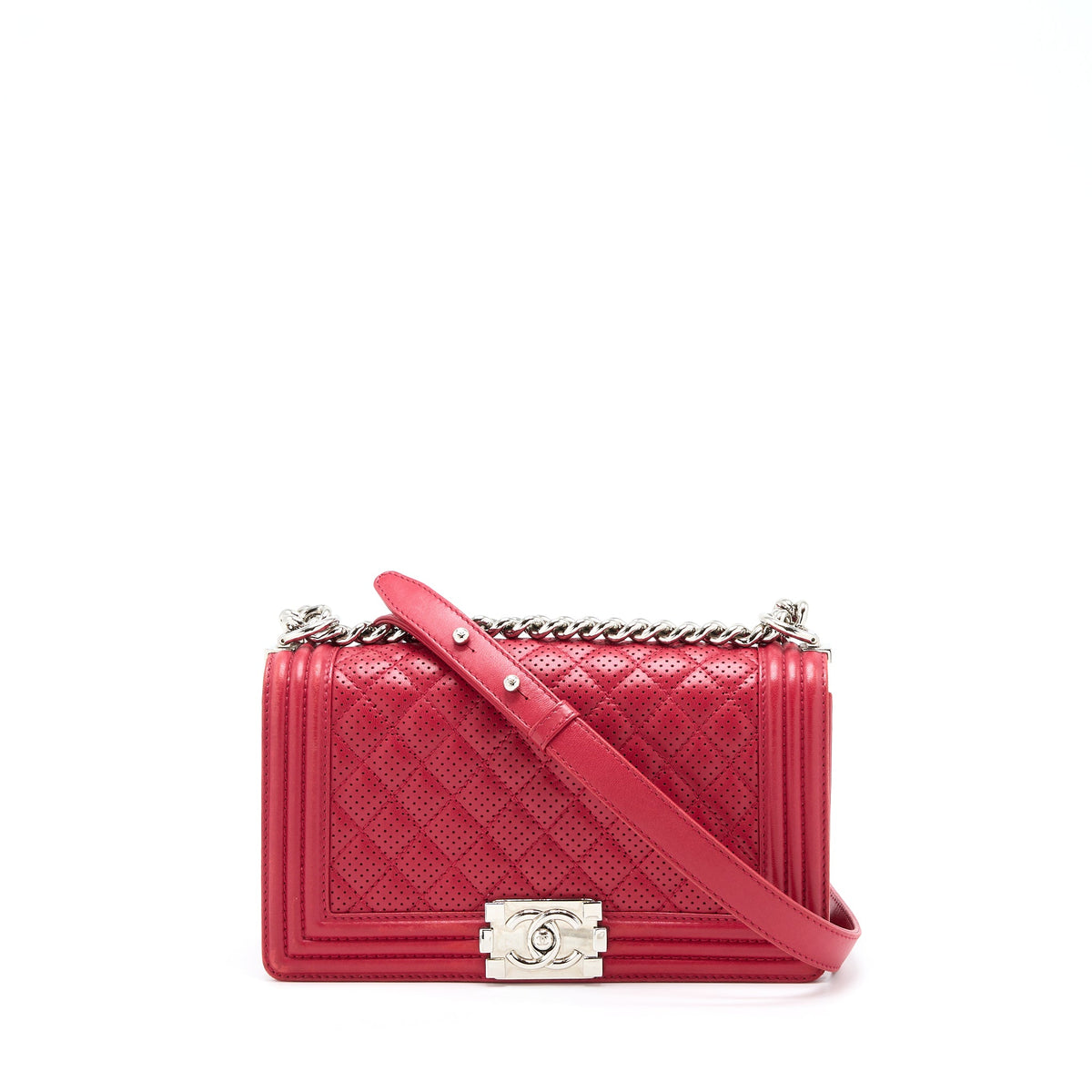 Chanel Medium Boy Bag Lambskin Red SHW