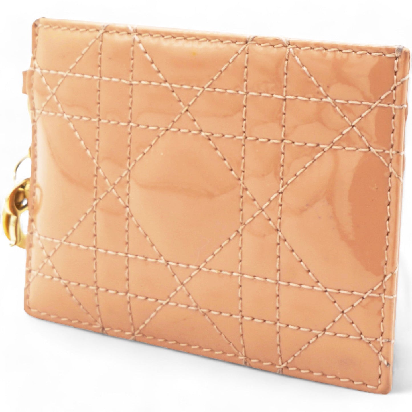 Dior Patent Cannage Mini Lady Dior Wallet Beige