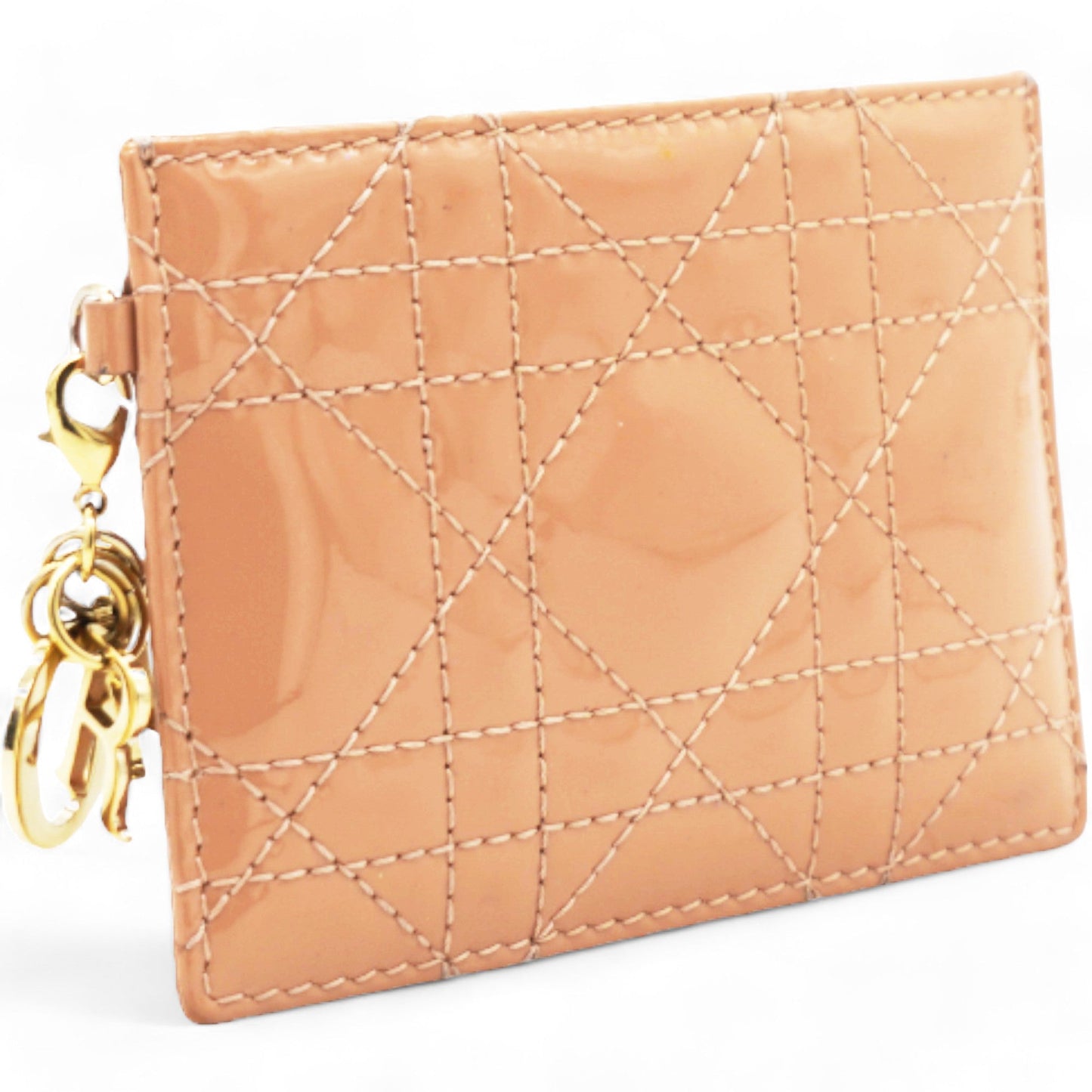 Dior Patent Cannage Mini Lady Dior Wallet Beige