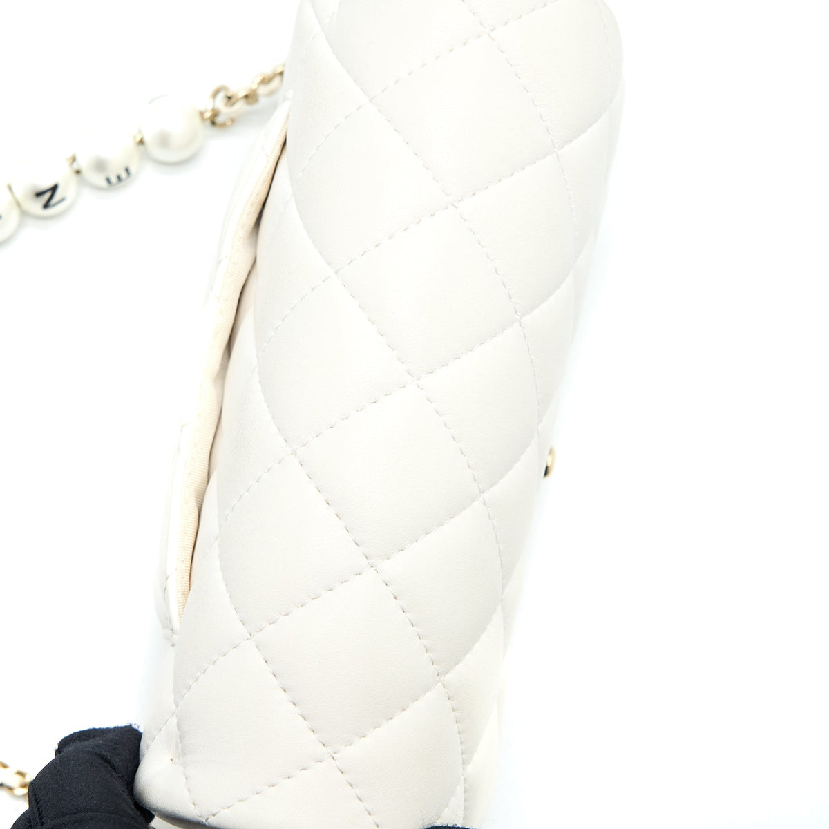 Chanel Small Pearl Logo Chain Bag Lambskin White LGHW
