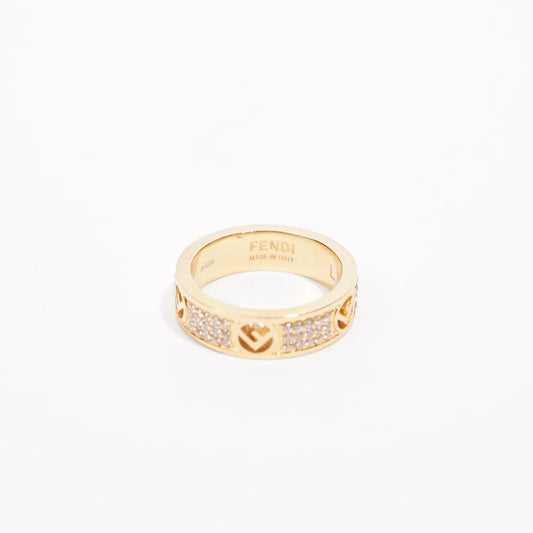 Fendi Womens F Ring Band Golden Base Metal / Rhinestone Large