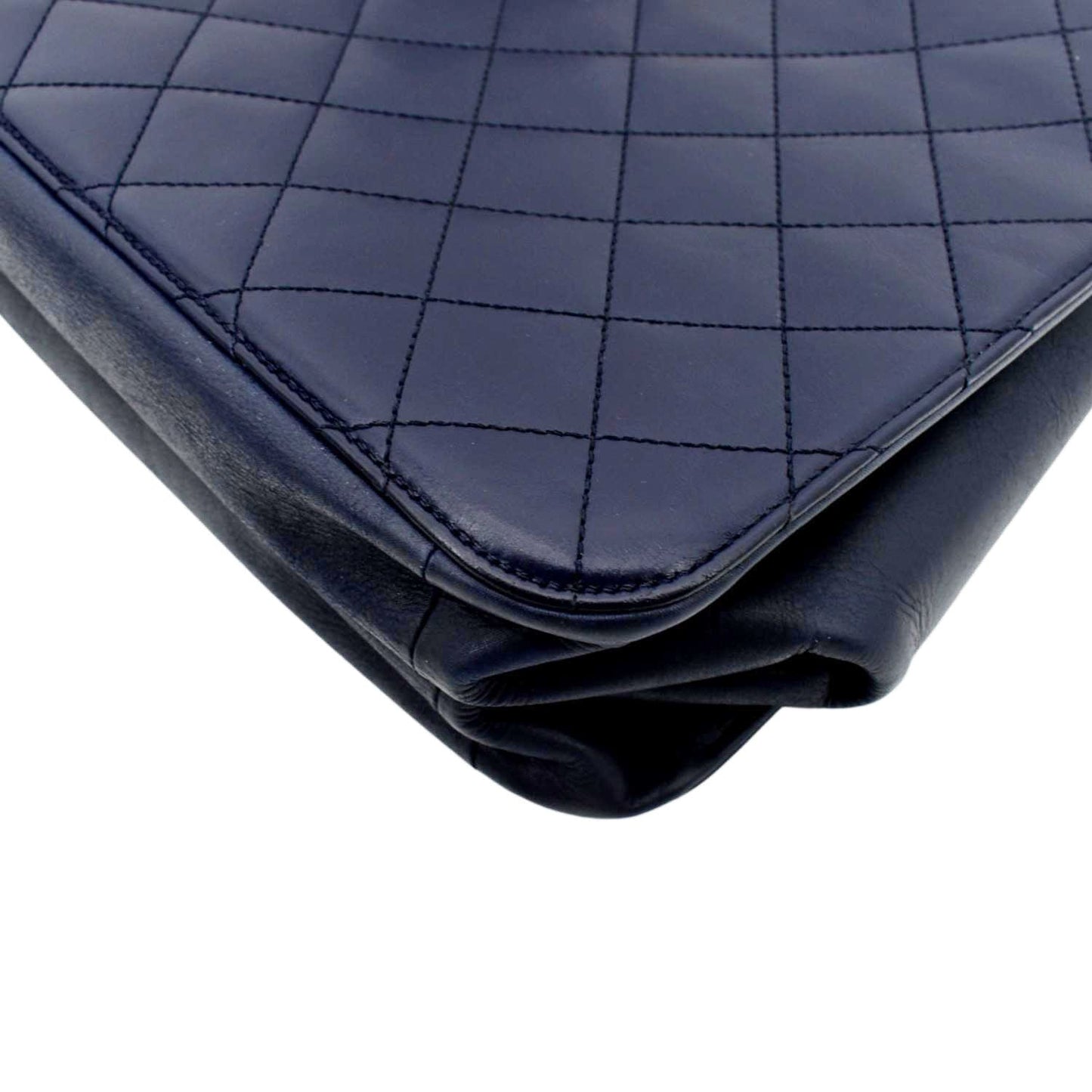 CHANEL Small Straight Lined Shopping Quilted Leather Tote Bag Blue