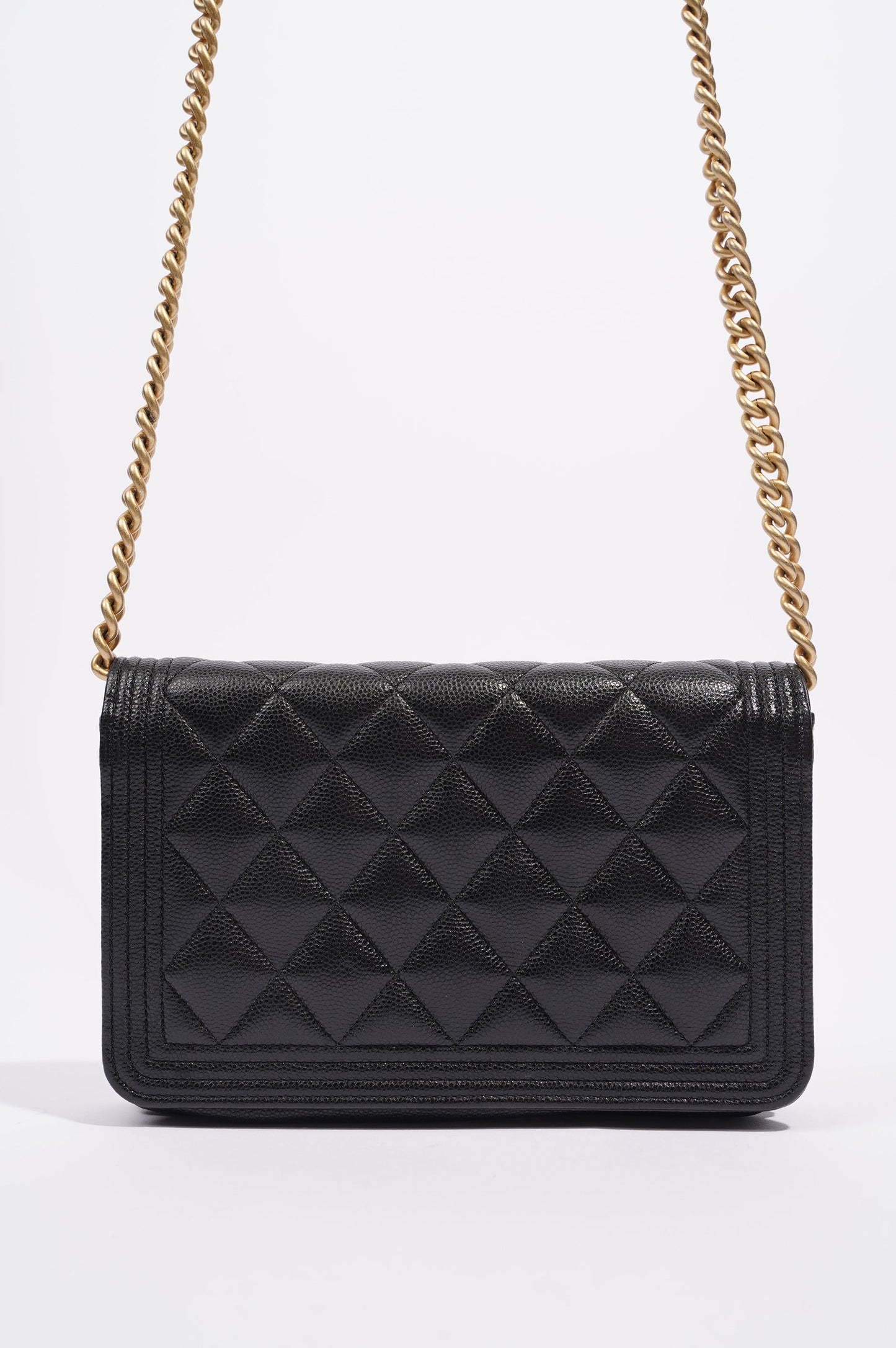 Chanel Womens Boy Wallet On Chain Black Caviar   Gold