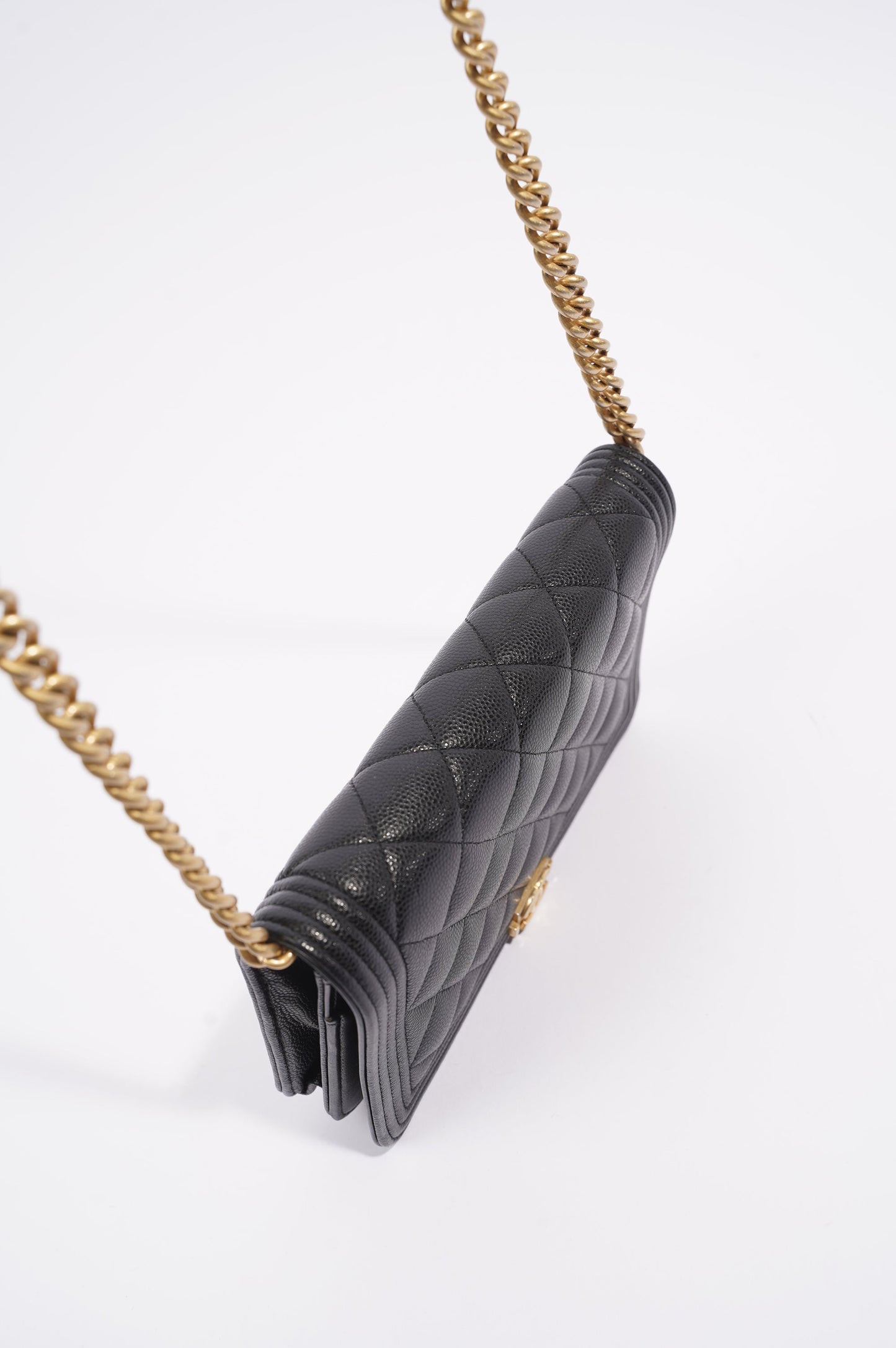 Chanel Womens Boy Wallet On Chain Black Caviar   Gold