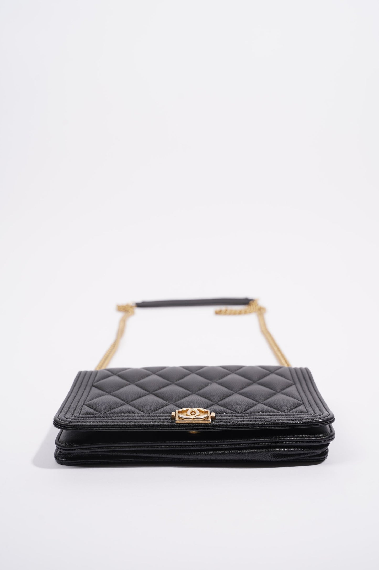Chanel Womens Boy Wallet On Chain Black Caviar   Gold