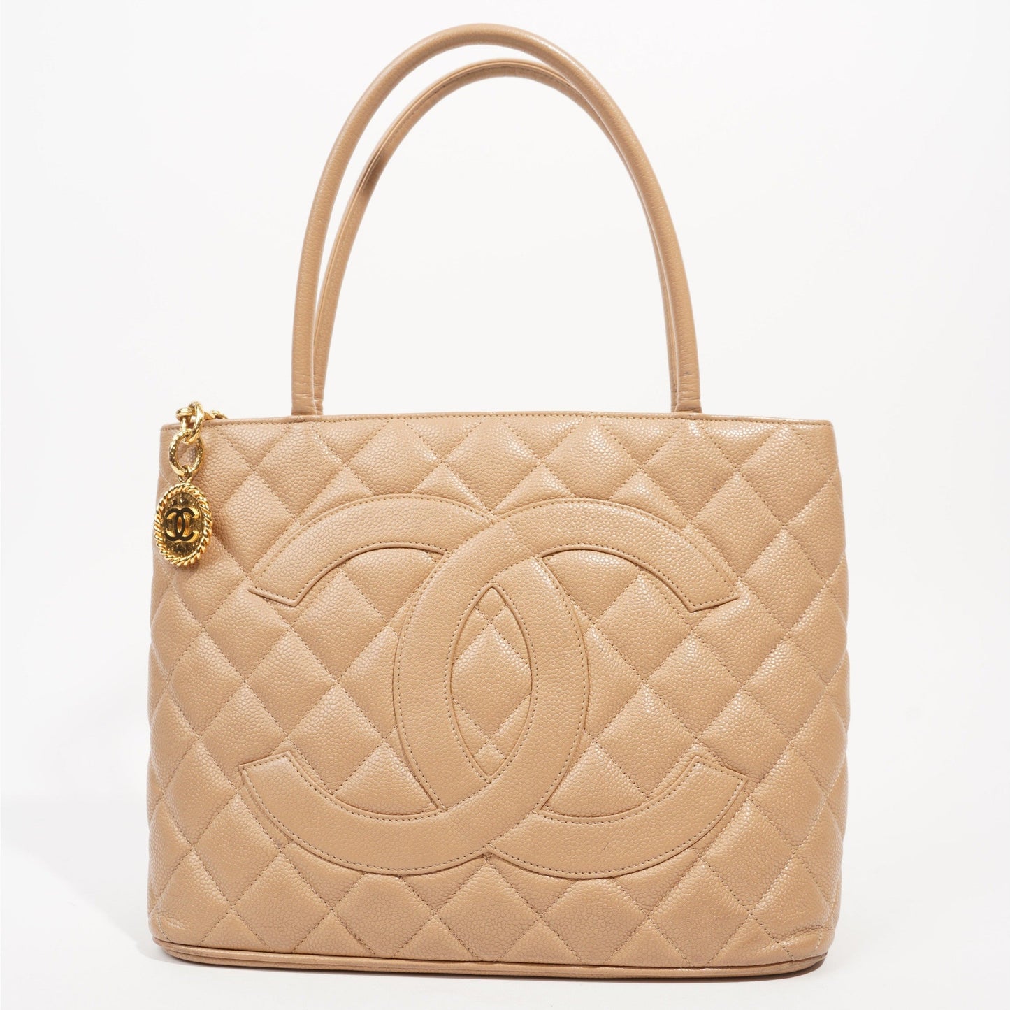 Chanel Womens Medallion Tote Beige