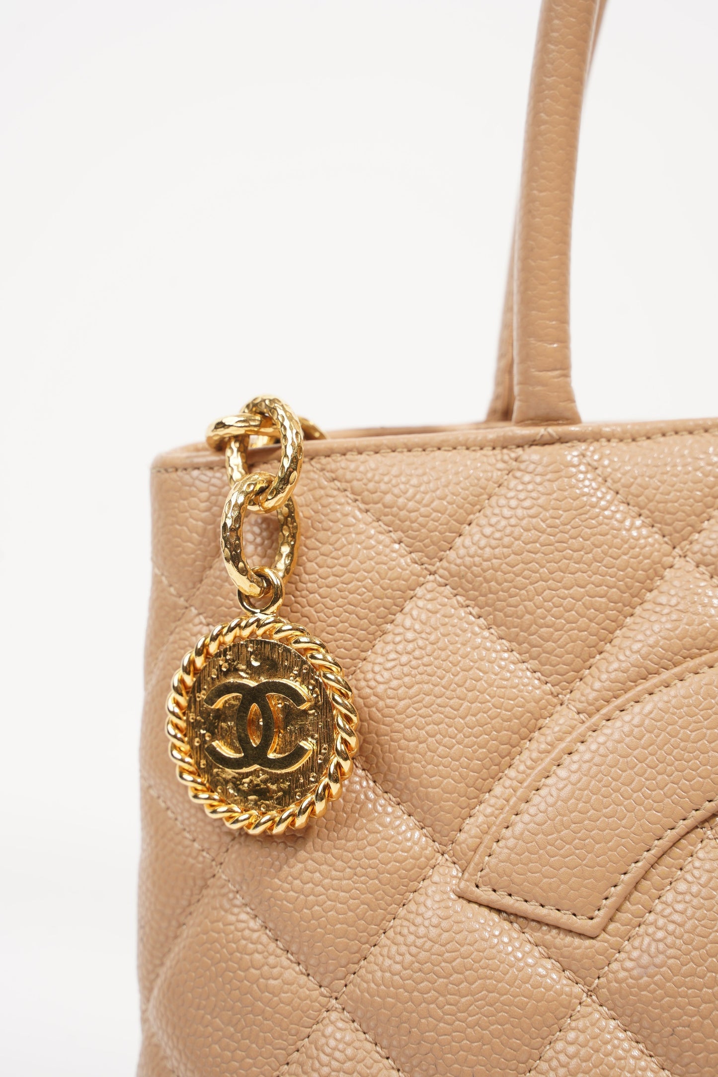Chanel Womens Medallion Tote Beige