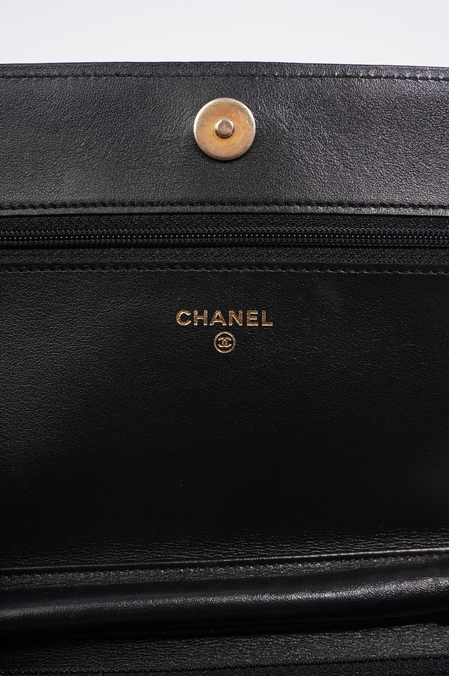 Chanel Womens Boy Wallet On Chain Black Caviar   Gold
