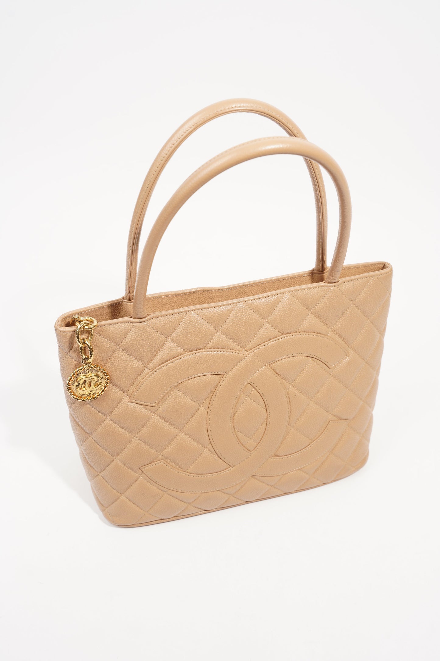 Chanel Womens Medallion Tote Beige