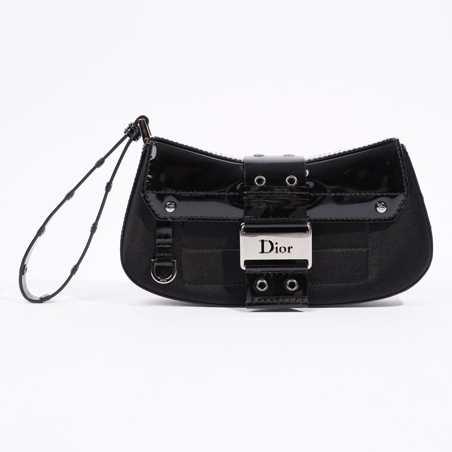 Christian Dior Street Chic Pouch Black Satin / Patent Leather