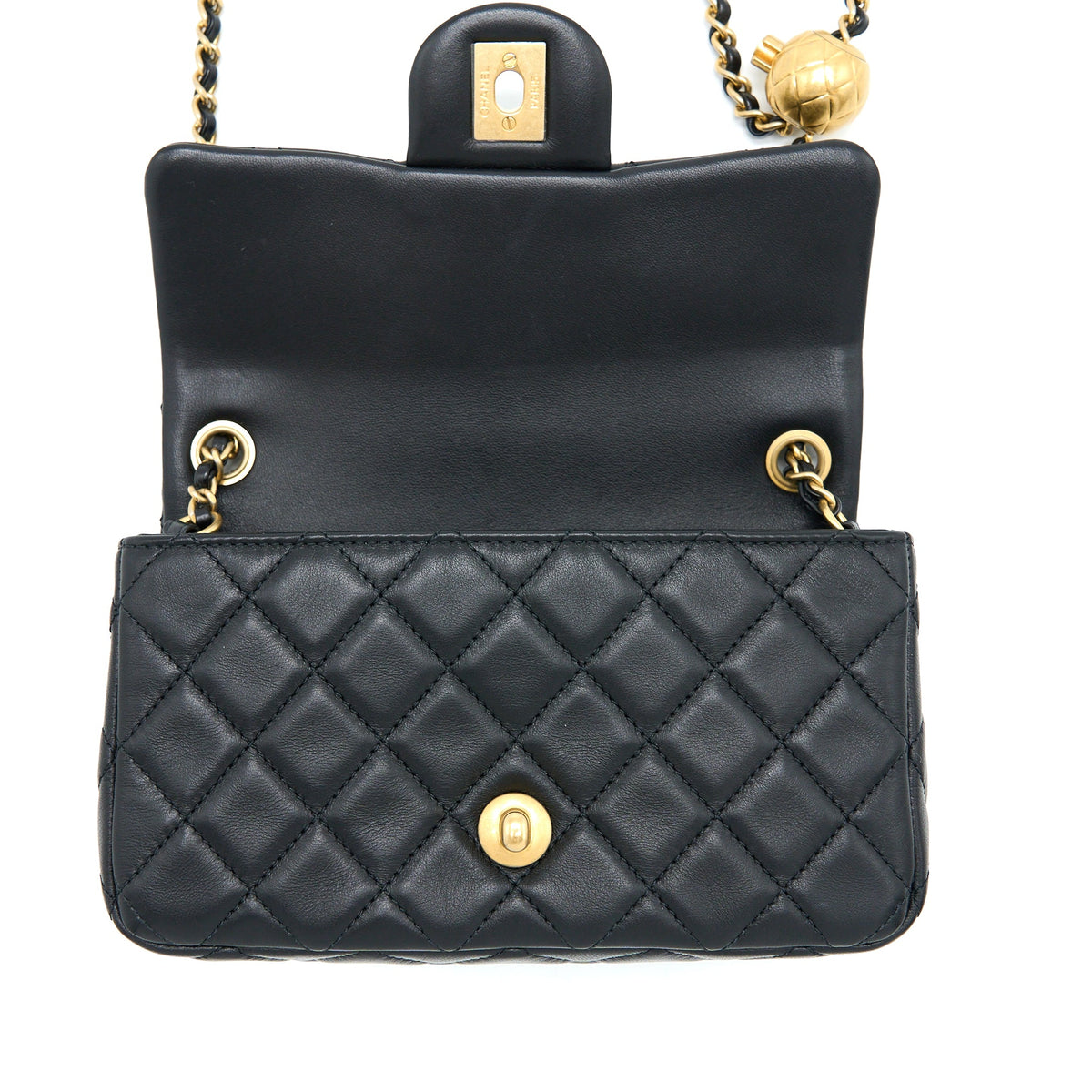 Chanel Pearl Crush Mini Rectangular Flap Bag Lambskin Black GHW