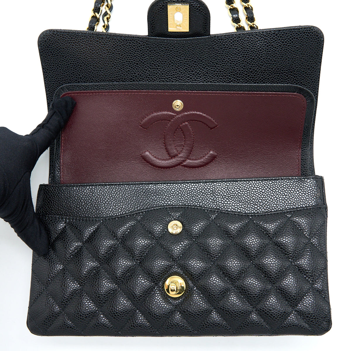 Chanel Medium Classic Double Flap Bag Caviar Black GHW (Microchip)