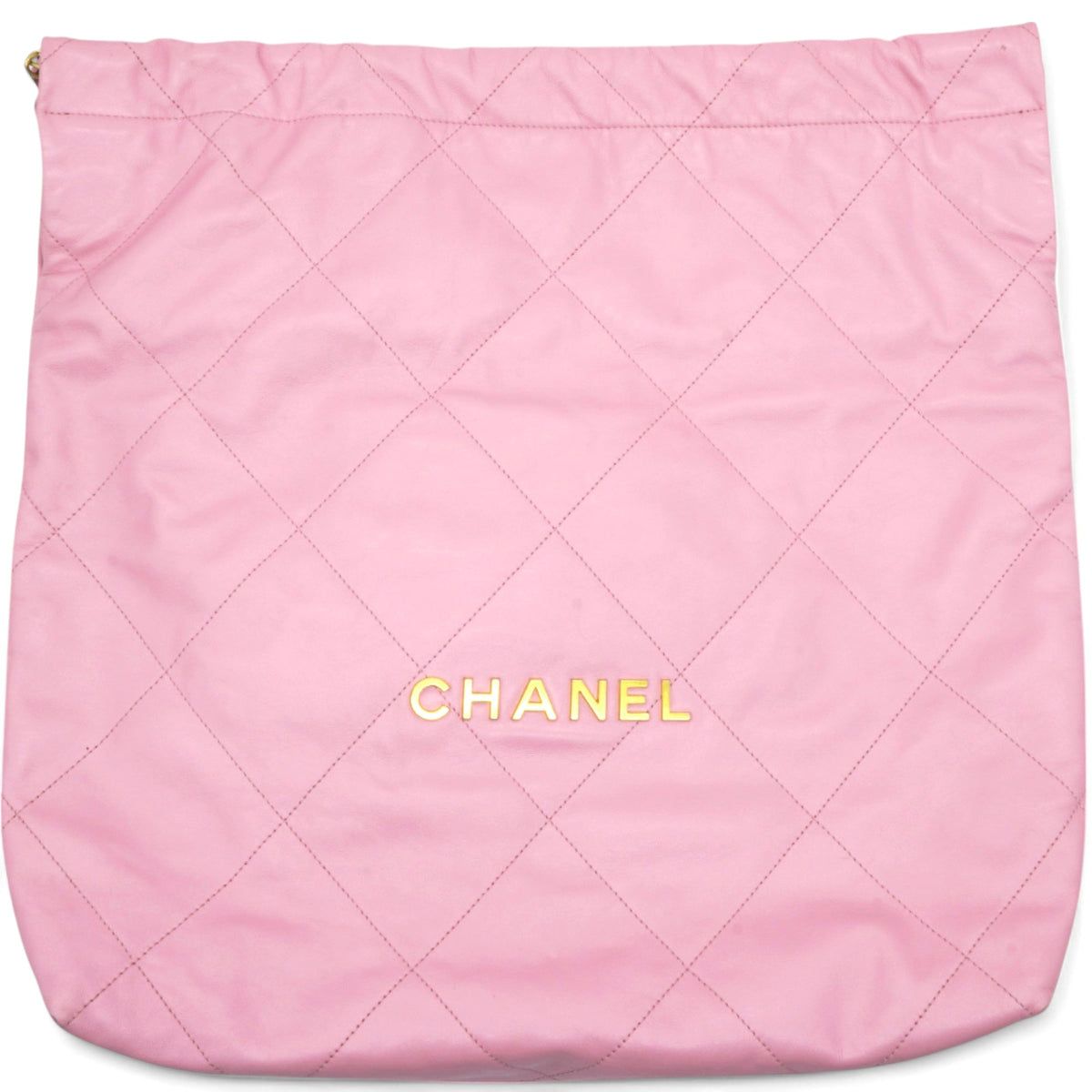 Chanel Shiny Quilted Chanel 22 Drawstring Bag Pink Large