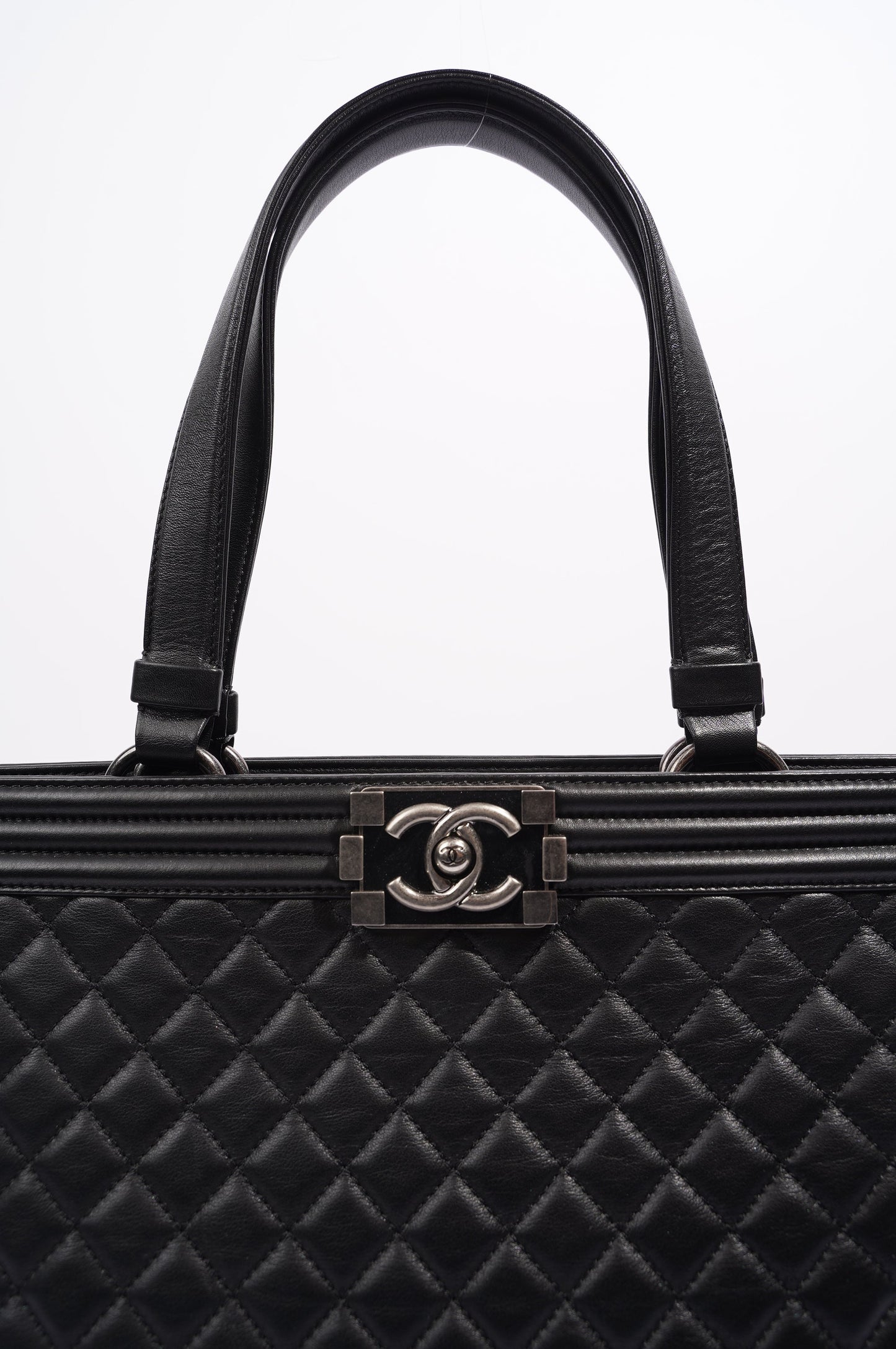 Chanel Womens Lambskin Leather Boy Shopping Tote Black