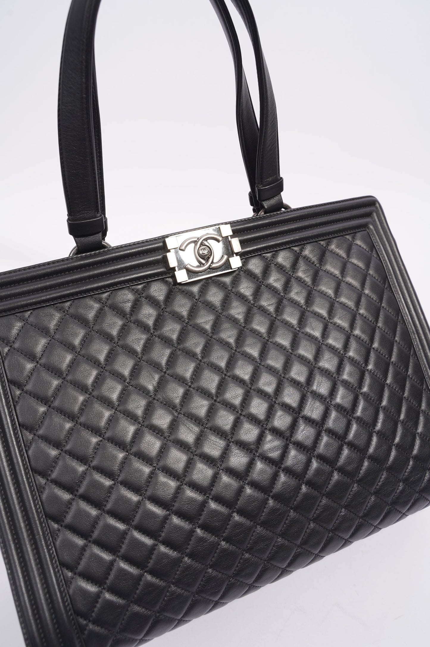 Chanel Womens Lambskin Leather Boy Shopping Tote Black