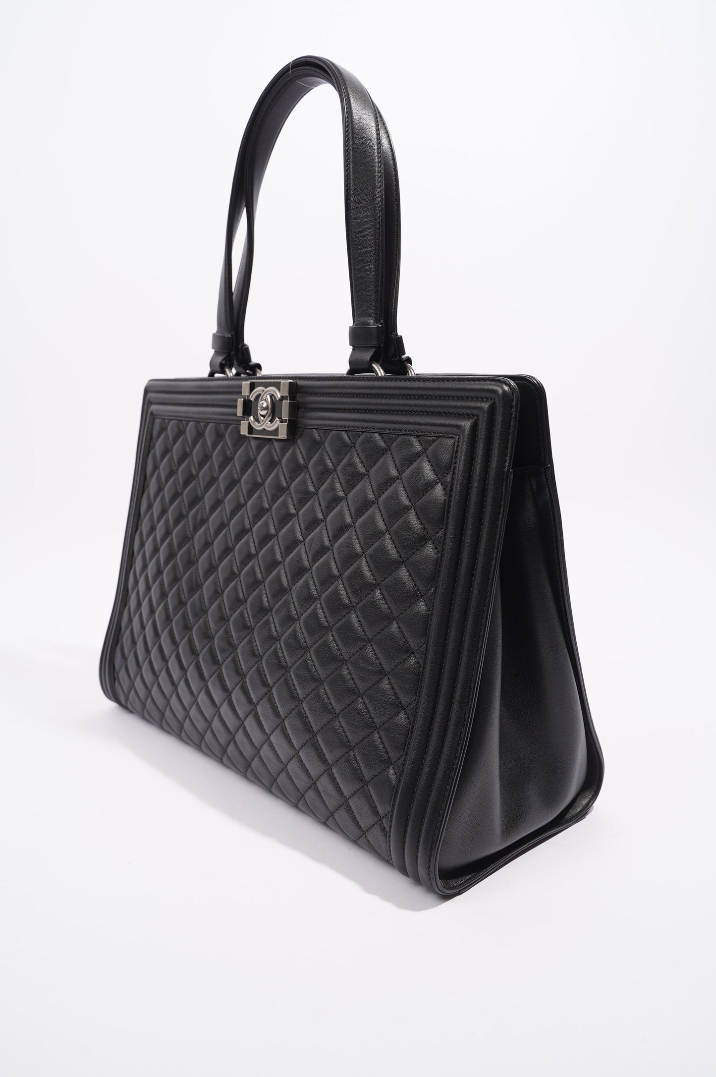 Chanel Womens Lambskin Leather Boy Shopping Tote Black