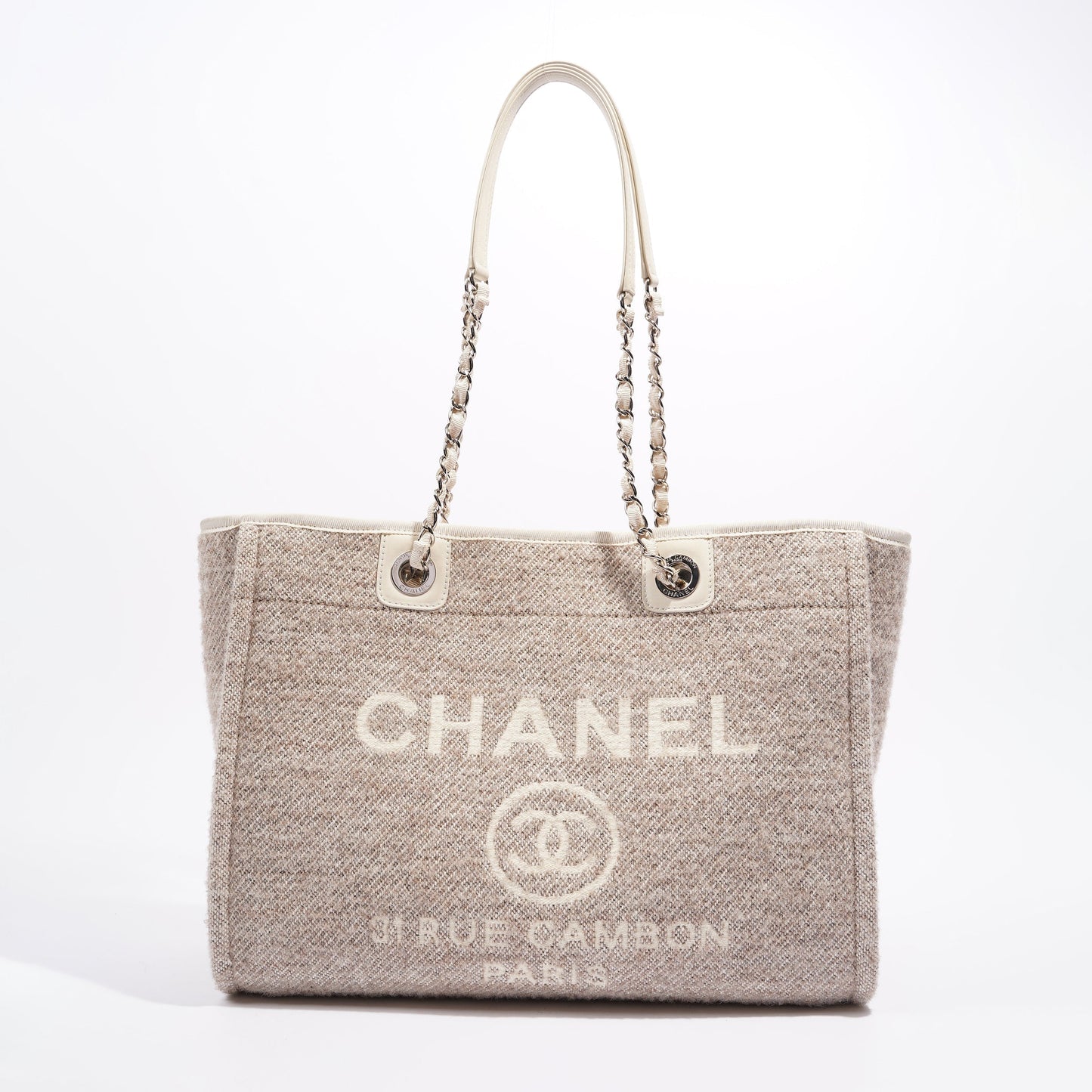 Chanel Womens Deauville Bag Wool   Cream   Beige Small