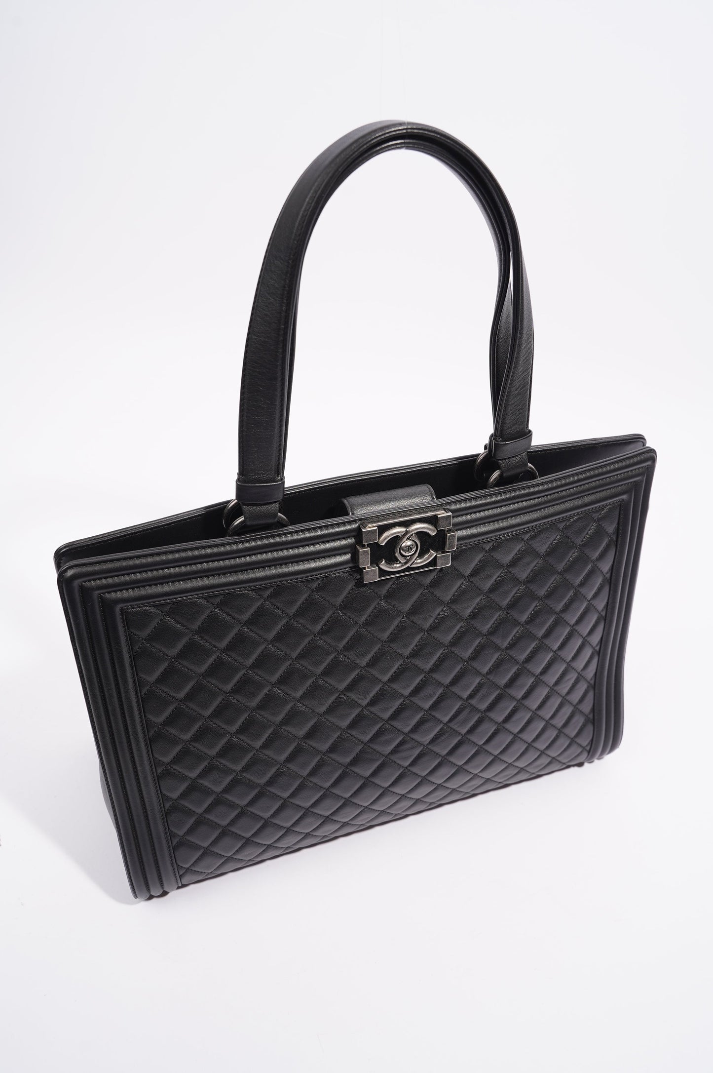 Chanel Womens Lambskin Leather Boy Shopping Tote Black