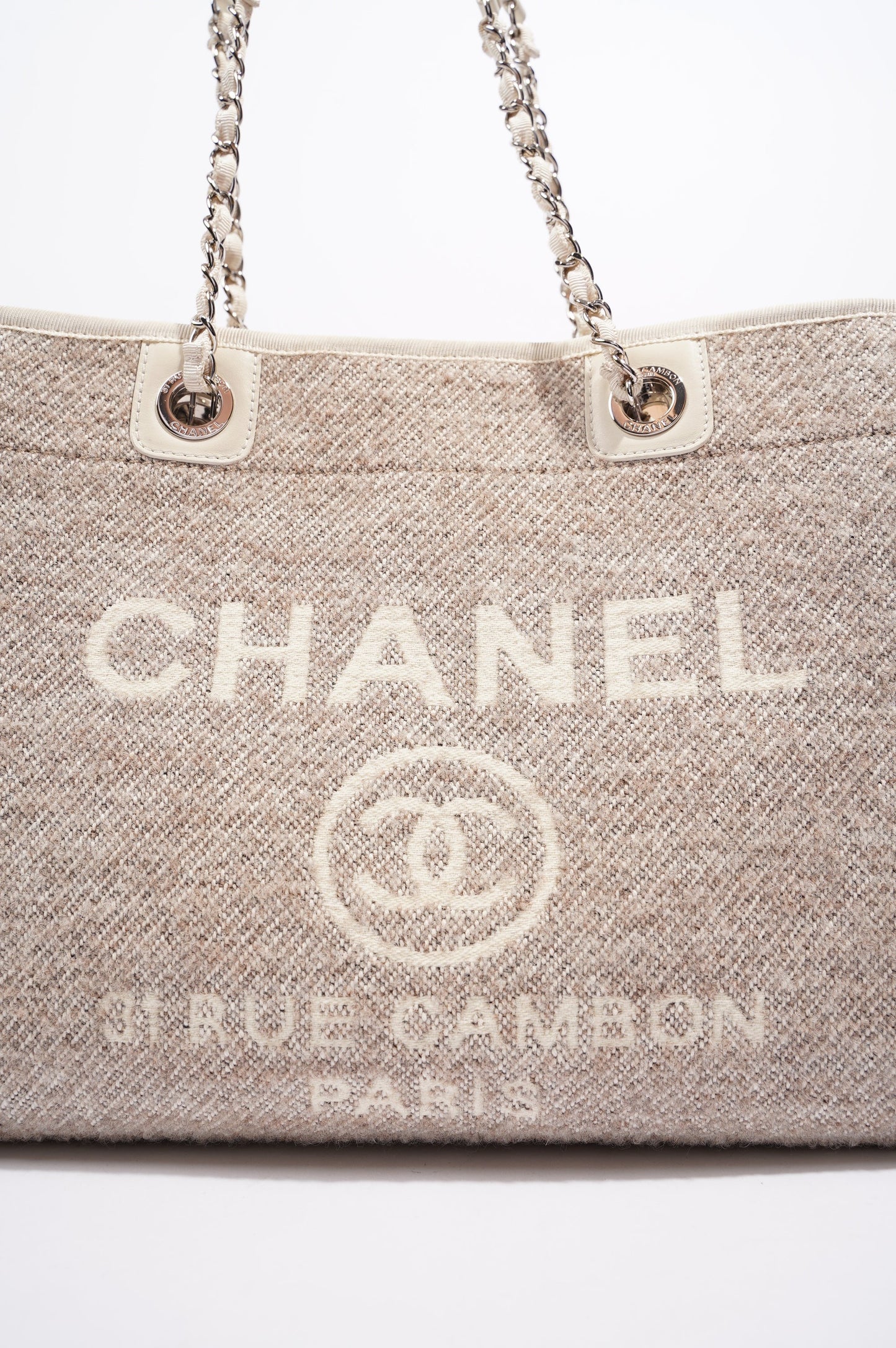 Chanel Womens Deauville Bag Wool   Cream   Beige Small