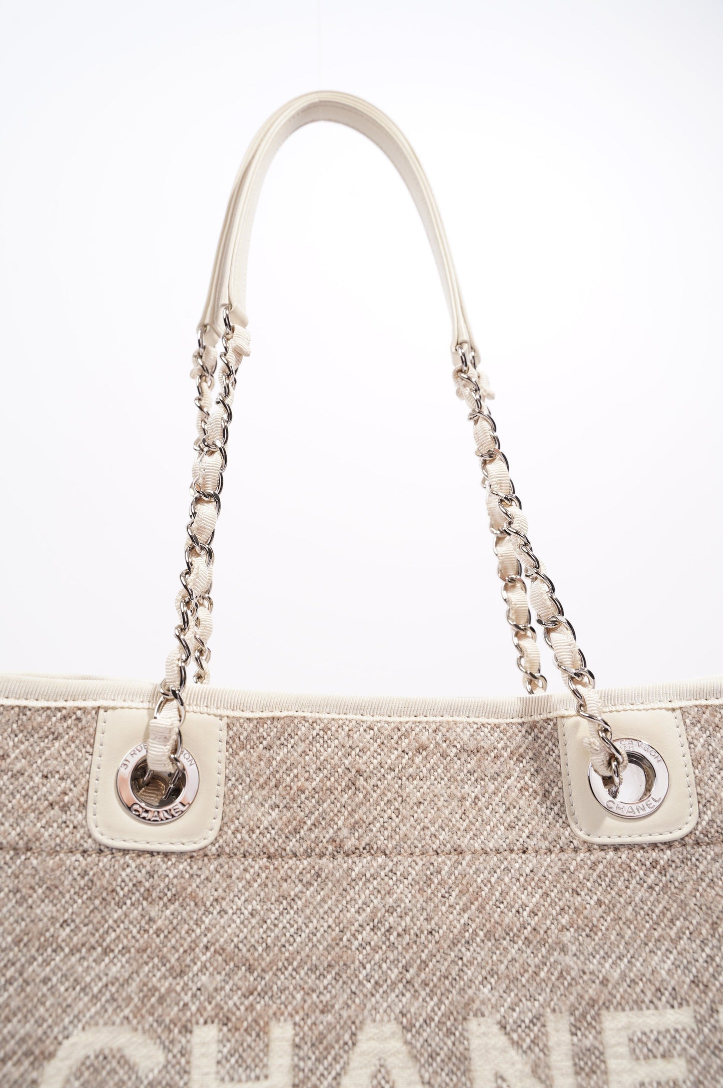 Chanel Womens Deauville Bag Wool   Cream   Beige Small