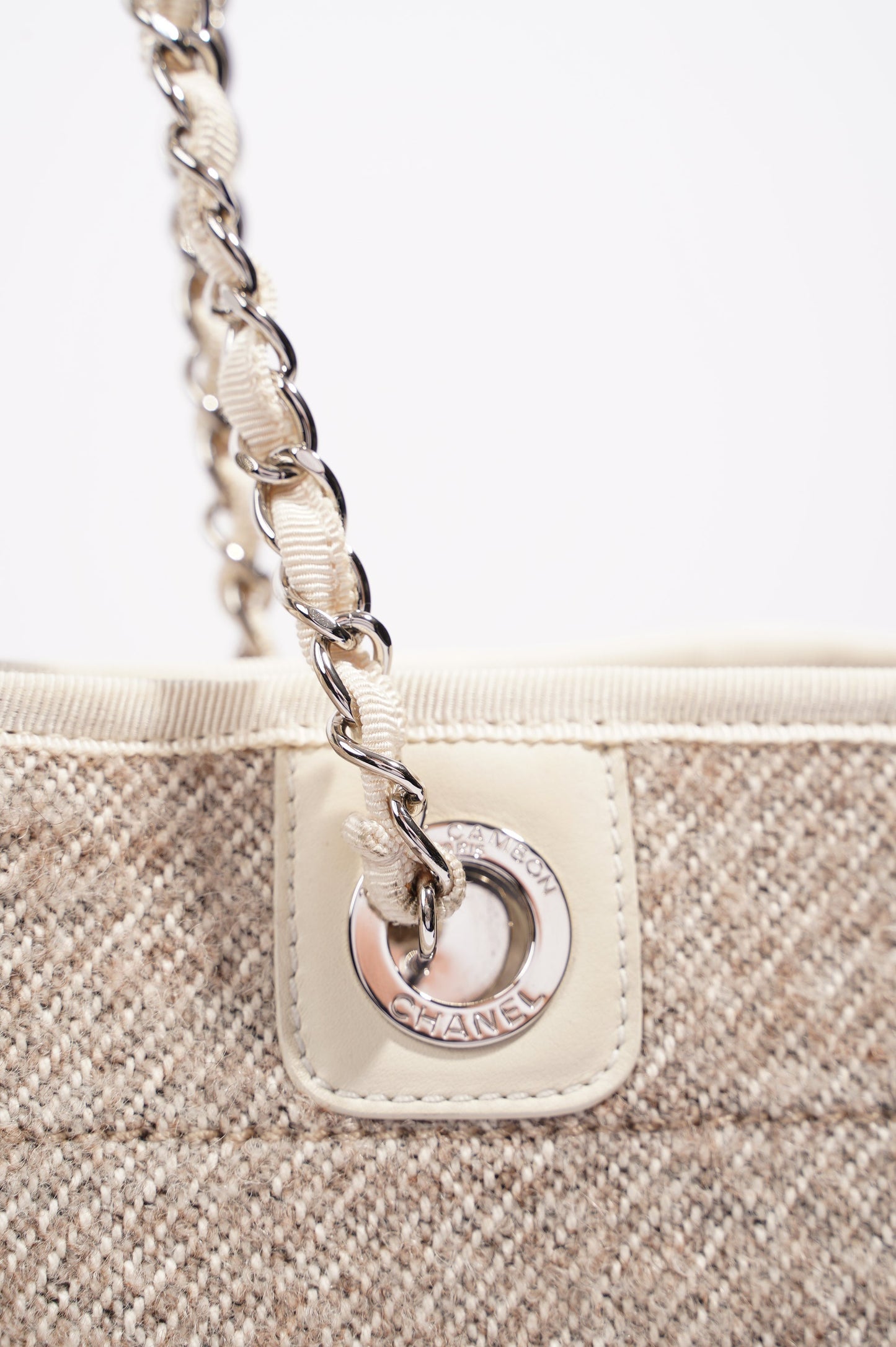 Chanel Womens Deauville Bag Wool   Cream   Beige Small