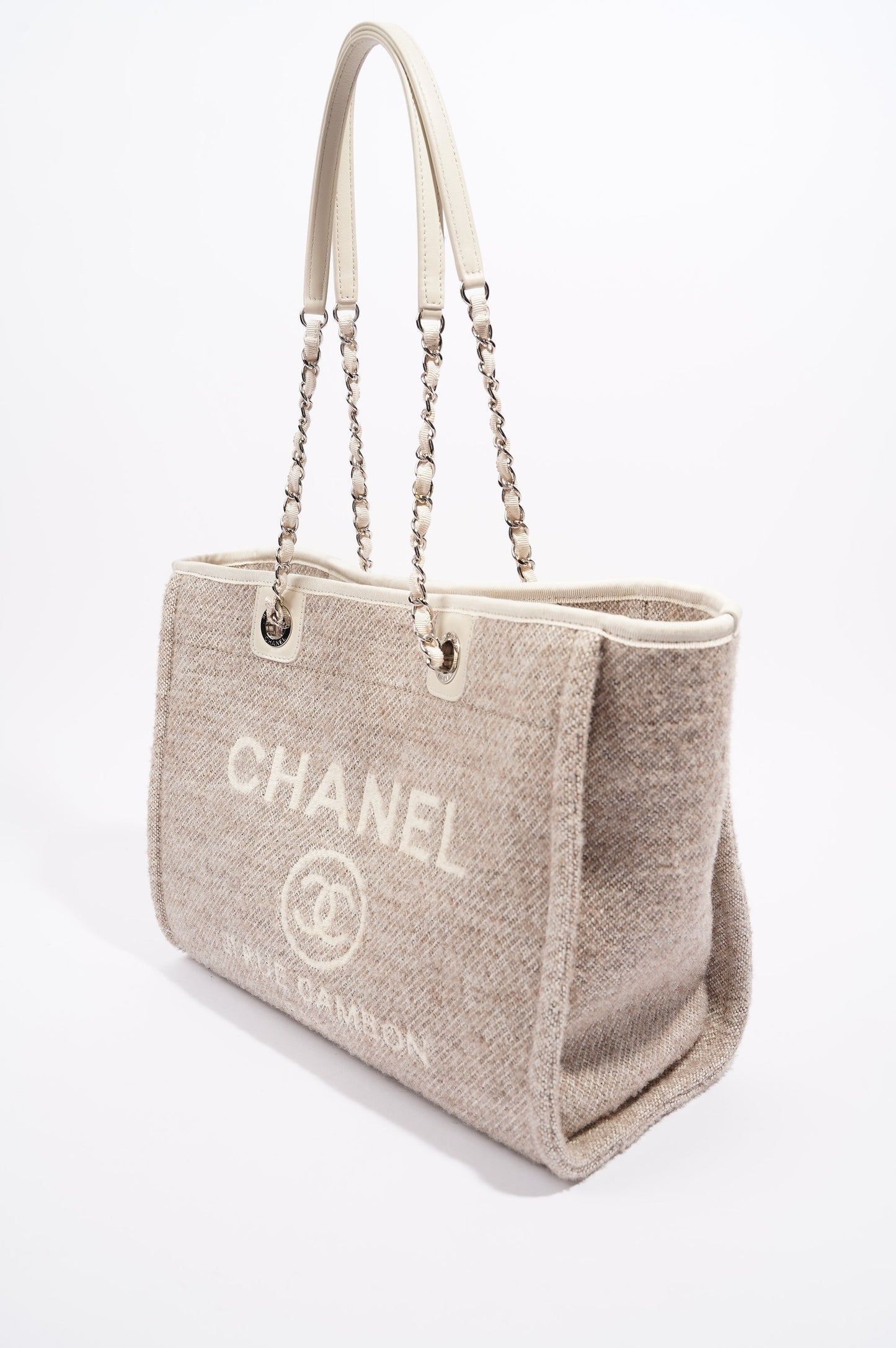 Chanel Womens Deauville Bag Wool   Cream   Beige Small