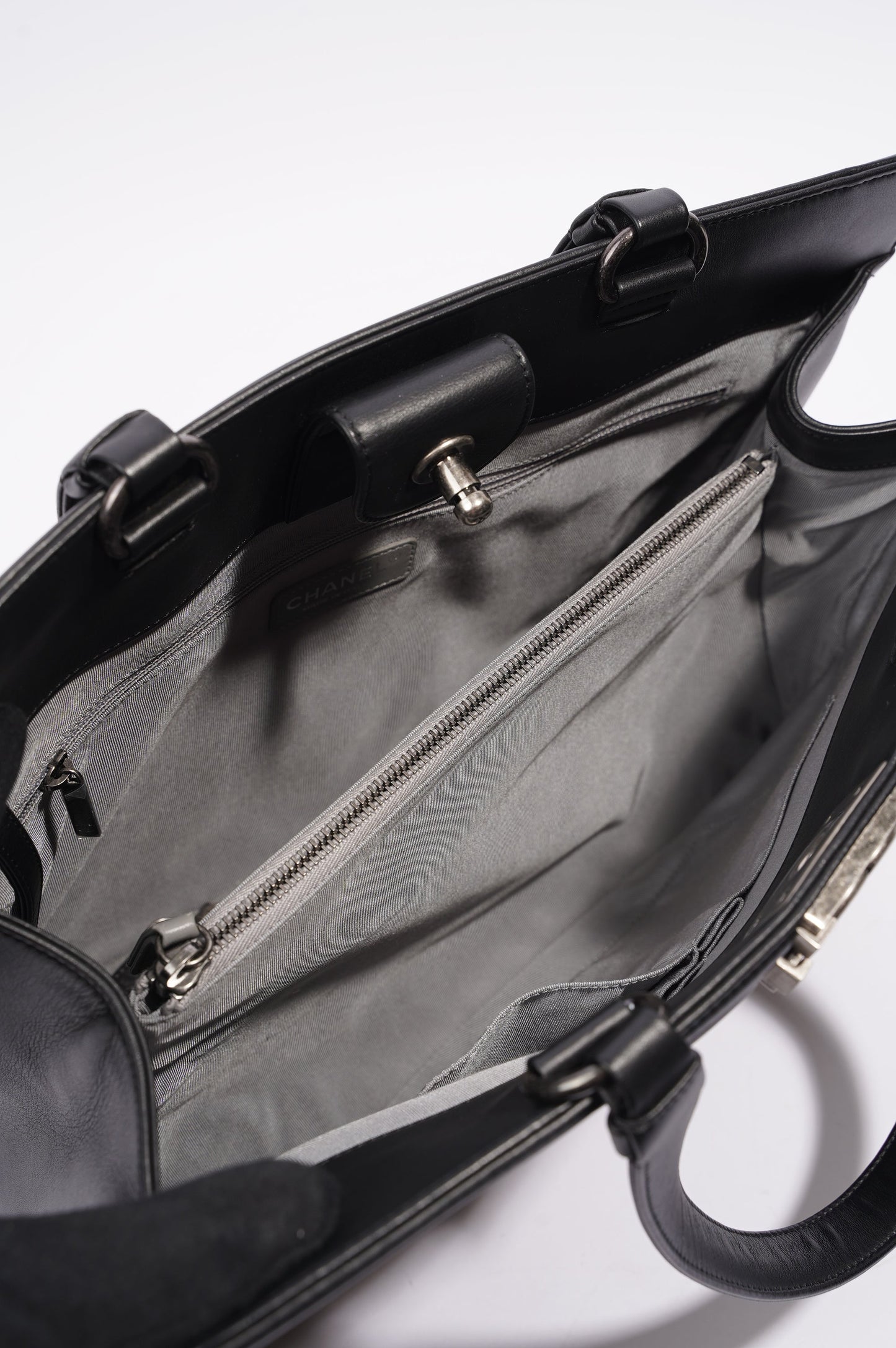 Chanel Womens Lambskin Leather Boy Shopping Tote Black