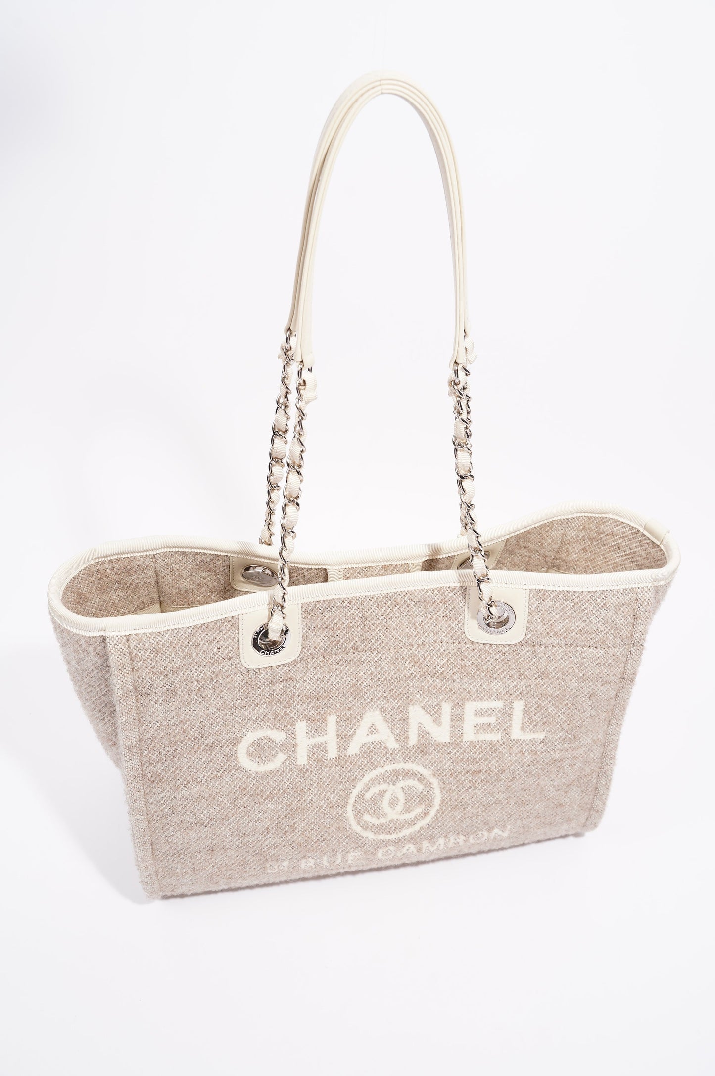 Chanel Womens Deauville Bag Wool   Cream   Beige Small