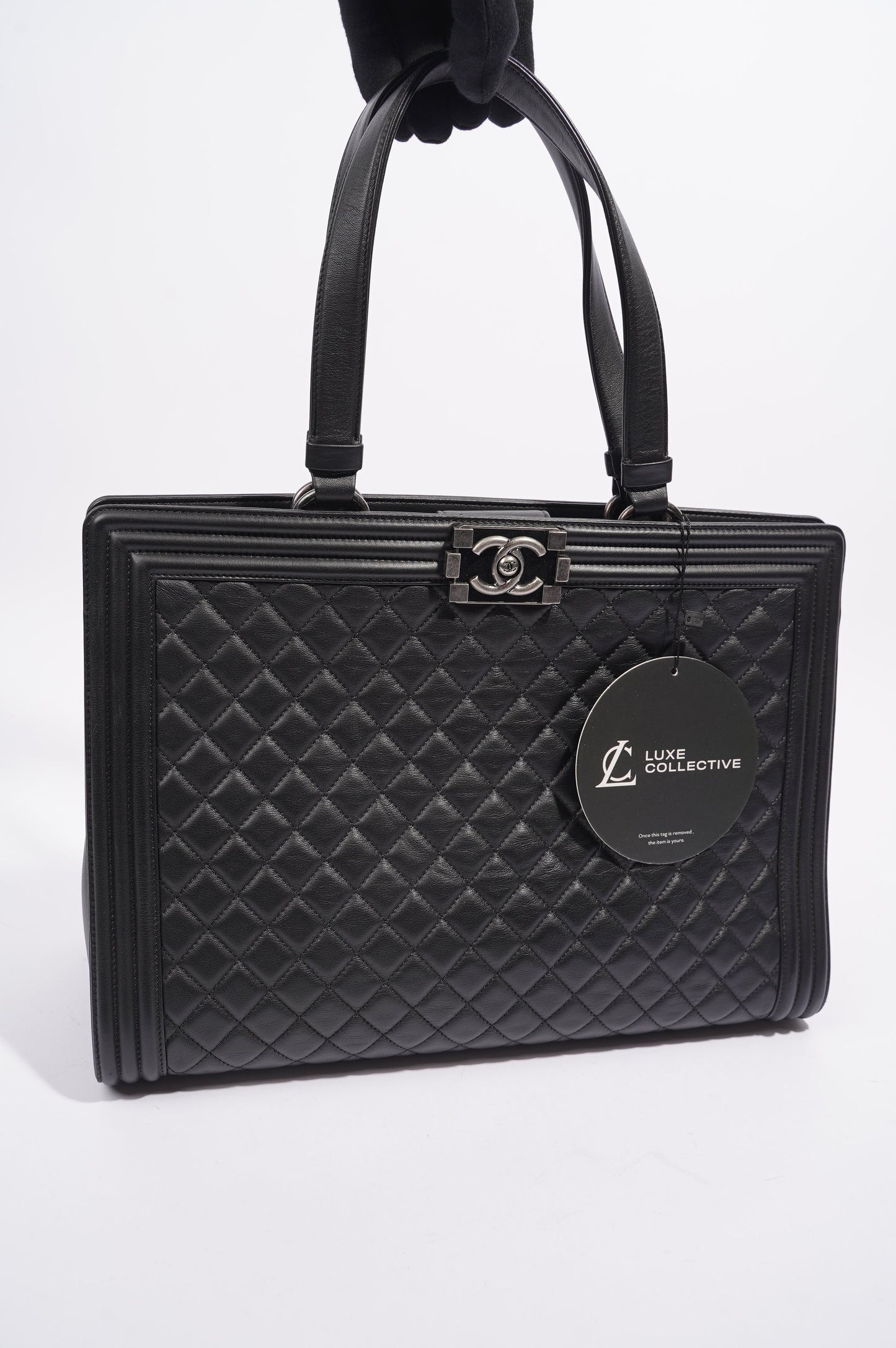 Chanel Womens Lambskin Leather Boy Shopping Tote Black