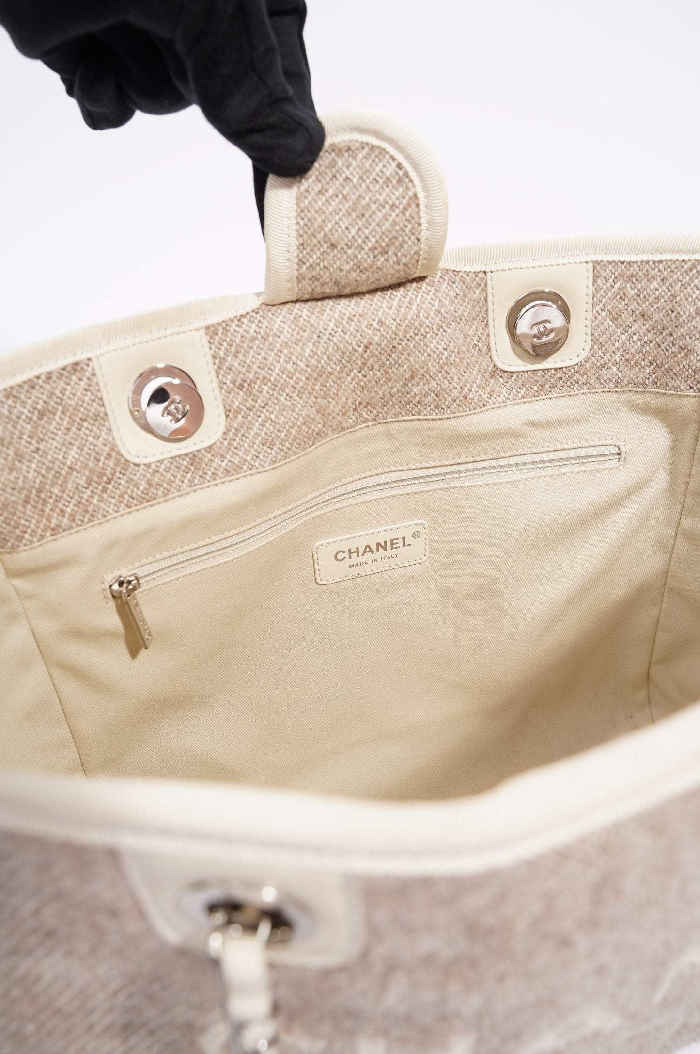 Chanel Womens Deauville Bag Wool   Cream   Beige Small